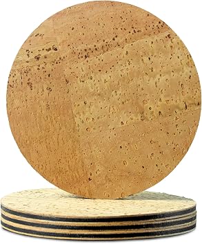 Coasters for Drinks 4 Pcs Cork Vegan Round Edge Sturdy Light Weight Drink Coaster with Holder Table Housewarming Home Kitchen Decor Gift Set for Women Men Natural
