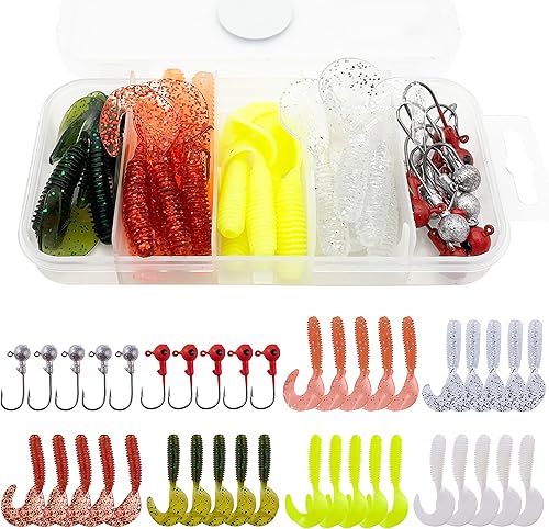 FANGBLUE 40 unidscaja 0.12 oz cabeza de plantilla gancho T-cola señuelos suaves de silicona artificial cebo gusano suave pesca señuelo Bass carpa