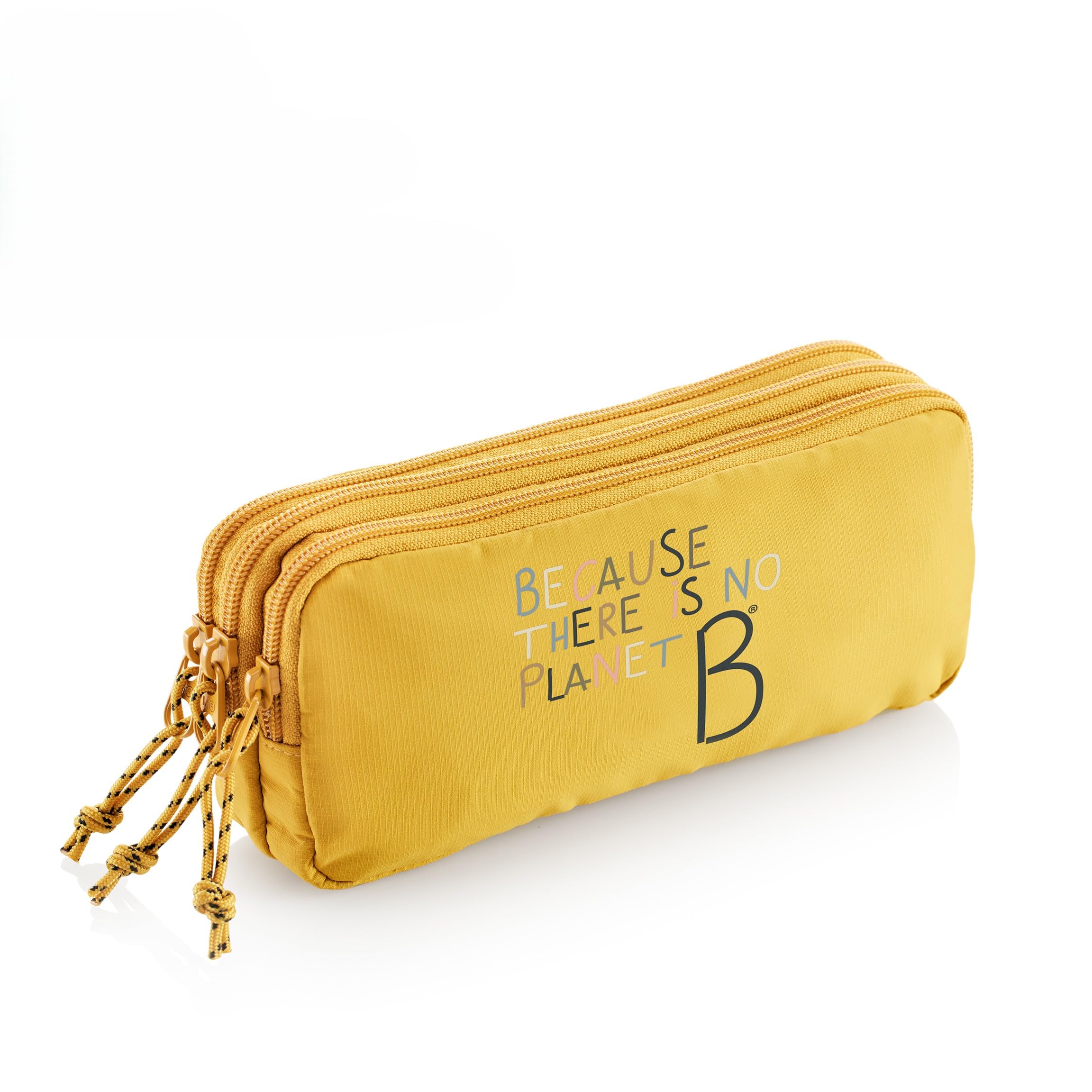 Miquelrius - Triple Rectangular School Pencil Case, Pencil Case with 3 Compartments, Recycled Nylon, Zipper Closure, Wide School Case, 210 x 105 x 60 mm, Mustard