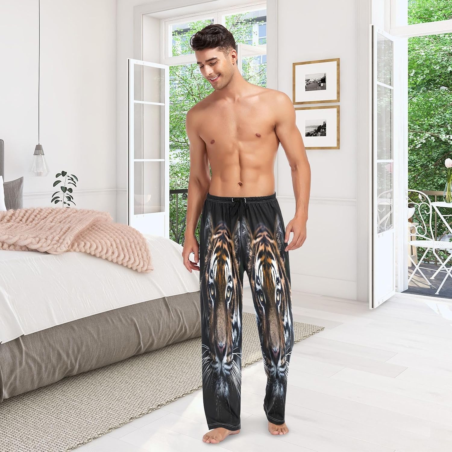 ALAZA Tiger Portrait Animal Men's Pajama Pants Men Cotton Pajama Bottoms with Pockets, S