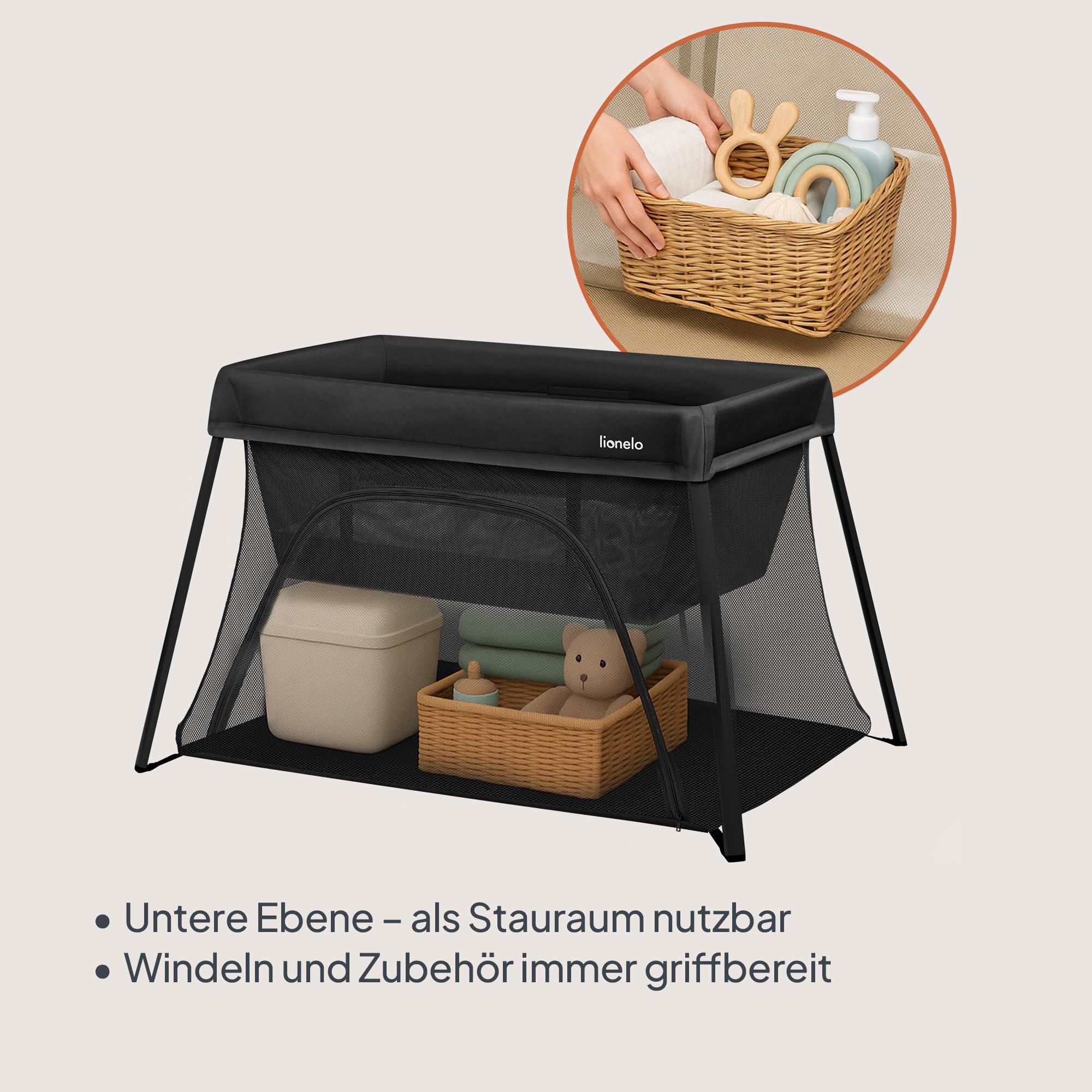 Lionelo Alice 3-in-1 Reisebett Laufgitter 0-15 kg Schaumstoffmatratze 2 Höhenstufen faltbar Seiteneinstieg Reisetasche