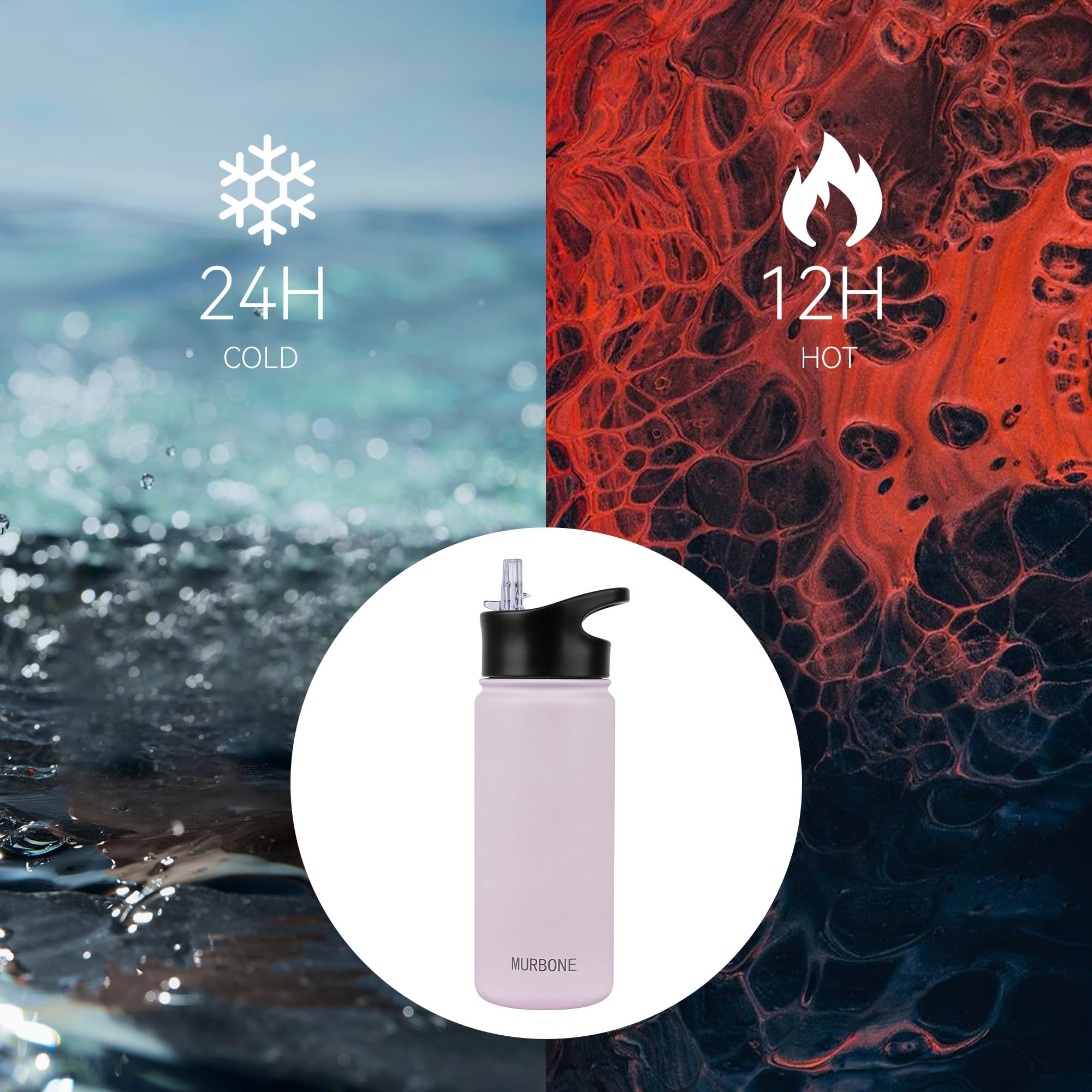 MURBONE Insulated Water Bottle, 500ml Stainless Steel Drink Flask with Straw, BPA Free - Image 2