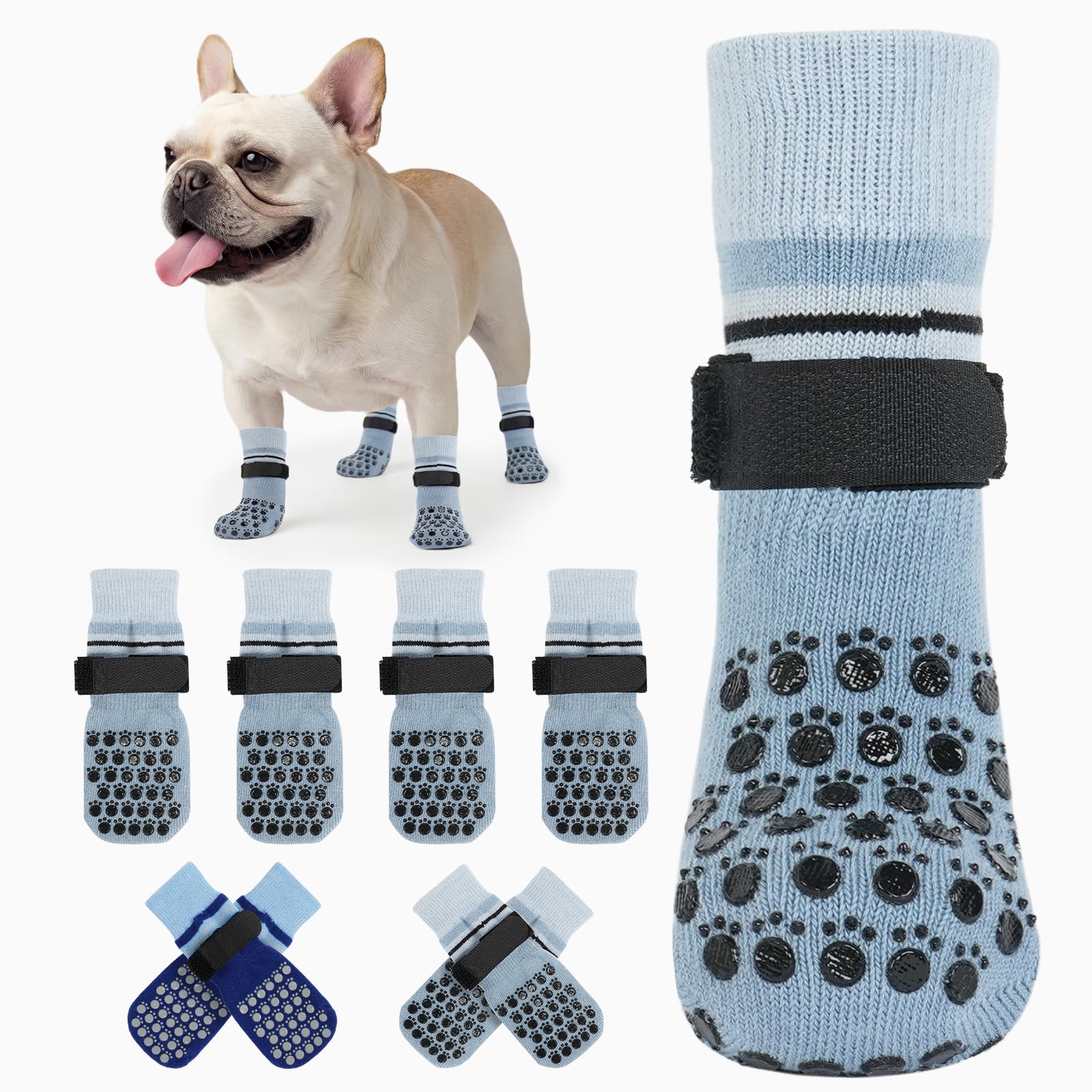 Kuoser Dog Socks, Non-Slip Dog Grip Sock for Hardwood Floors, No Twist Dog Boots & Paw Protectors 4 Pcs Anti-Scratch Hot Pavement Winter Snow Socks for Small Medium Large Senior Dogs, Grey M
