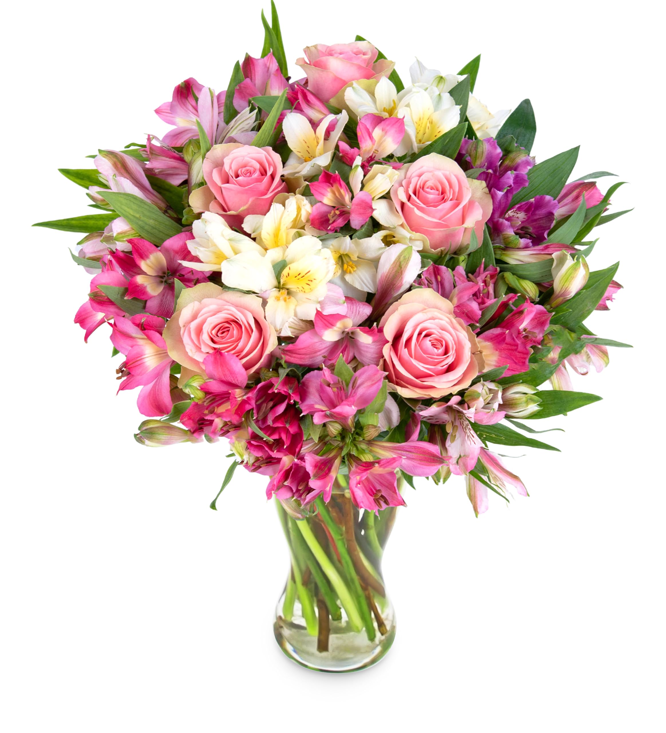 Peruvian Lily & Rose - Fresh Flowers - Birthday, Anniversary, Get Well, Thank You, Occasion Flower - Cut Floral Gifts, Weddings, Sympathy, Celebrations, Mothers day (Large With Vase)