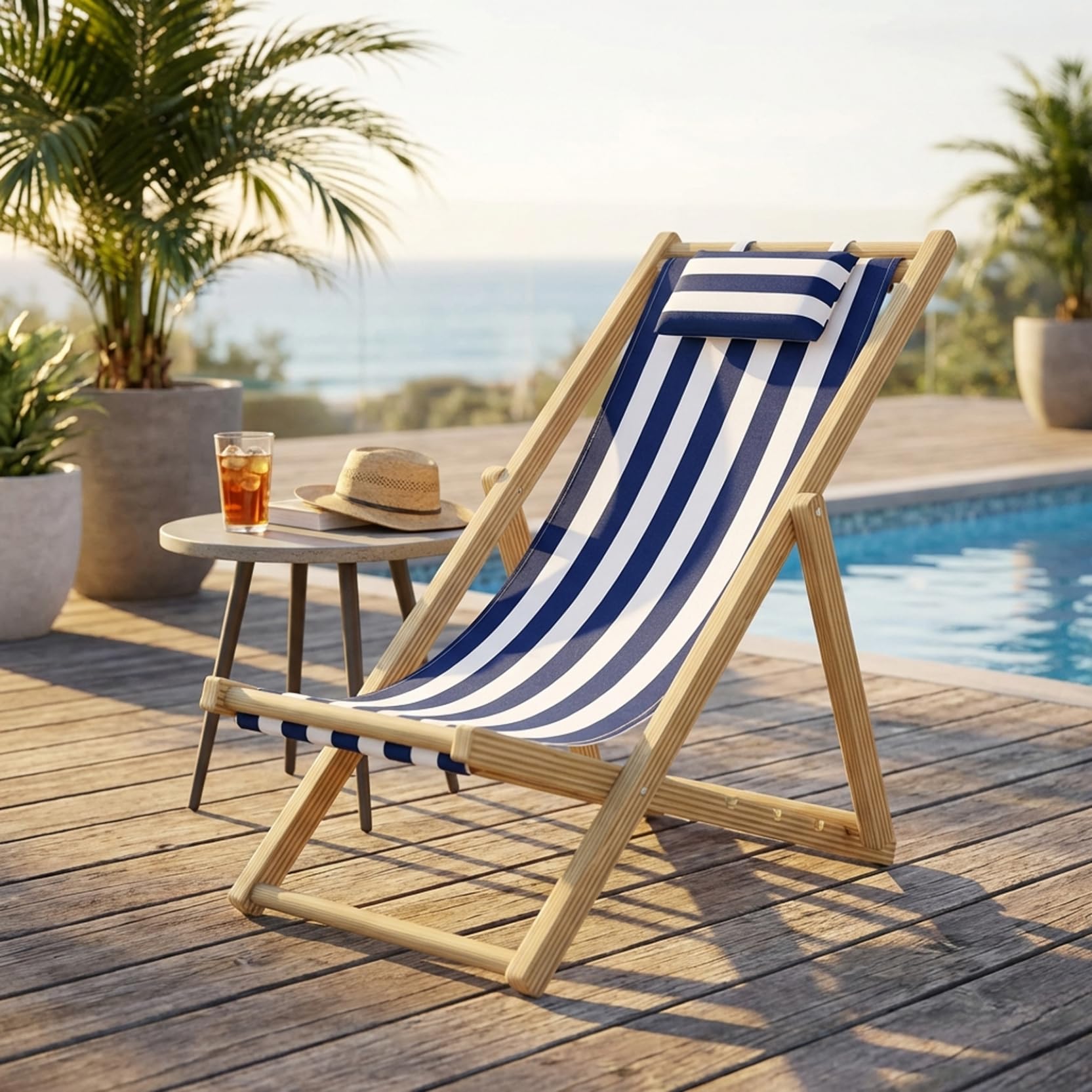 Tessuto sostitutivo per sedia a sdraio 2 pezzi 45x17 pollici, tessuto per sedia da patio in tela a righe blu e bianche per prendere il sole in giardino, spiaggia, campeggio, pesca