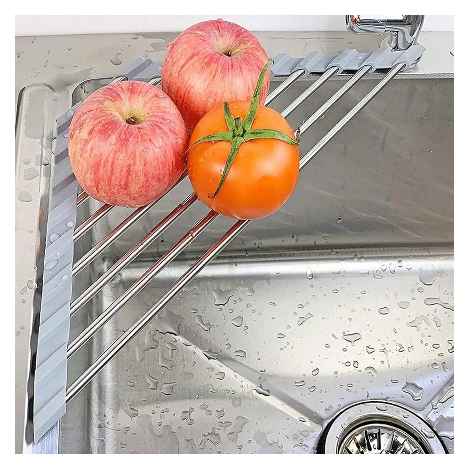 Scolapiatti Triangolo Scolapiatti Scolapiatti Lavello da Cucina Scarico Rack di stoccaggio Pieghevole Arrotolabile Spugna Straccio Mensola Porta Rubinetto Organizzatore da Cucina(Grey)