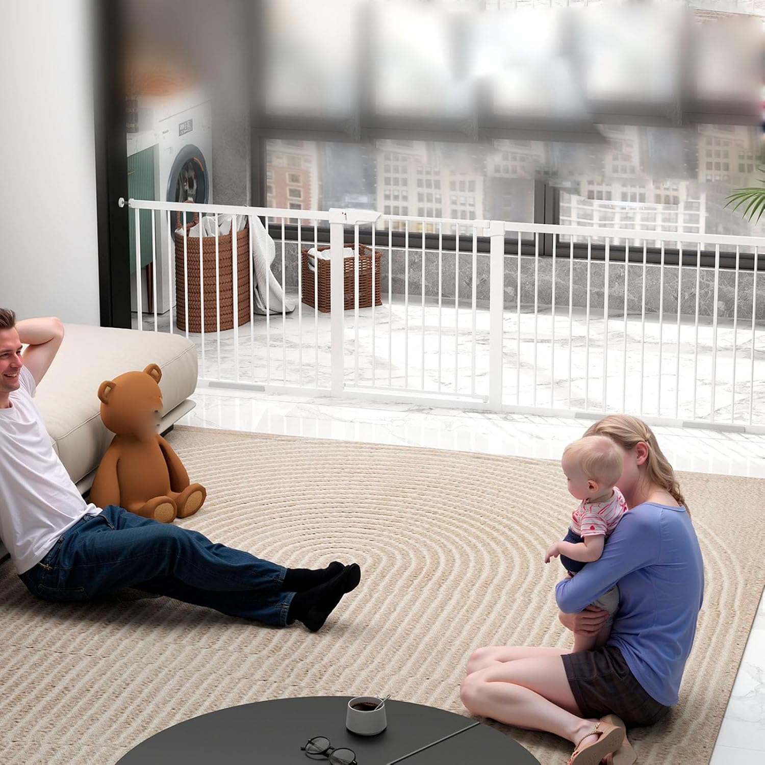 Luqeeg Dog Gate with Lock, No Drilling Installation Pet Gate, Adjustable Width Metal Safety Dog Door for House Kitchens Doorway Hallways Stair 29.5-32.3in