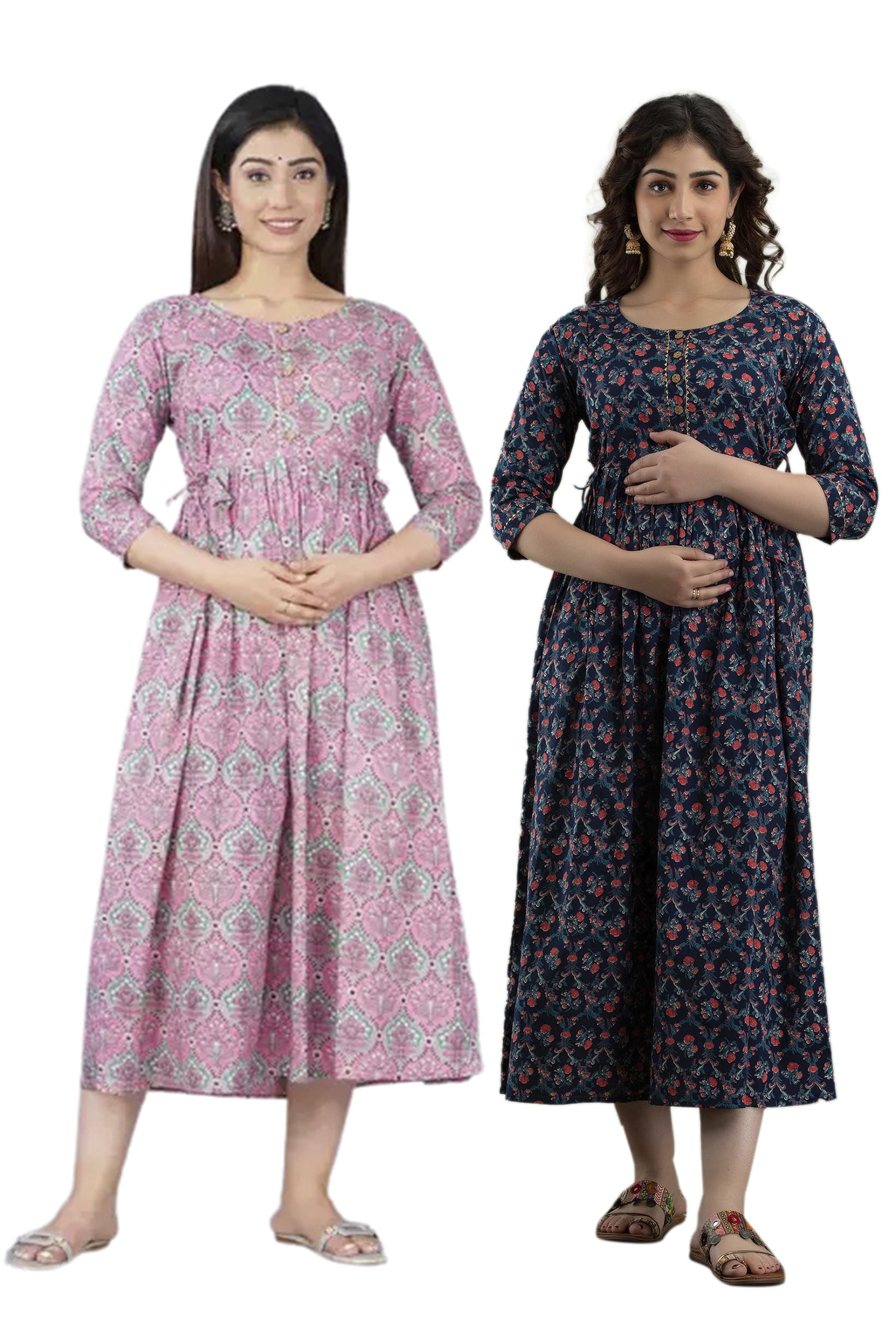 Gauri Women's Pure Cotton Maternity & Feeding Gown Combo | Comfortable Feeding Dresses for Women (Pack of 2)-image-32
