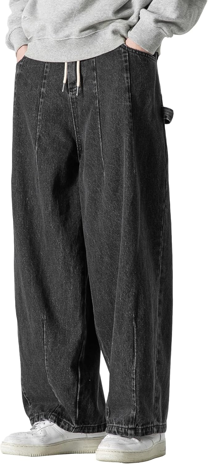 DOSLAVIDA Men's Hip Hop Jean Joggers Loose Fit Streetwear Biker Baggy Jeans Pants Stylish Printed Cargo Denim Pants