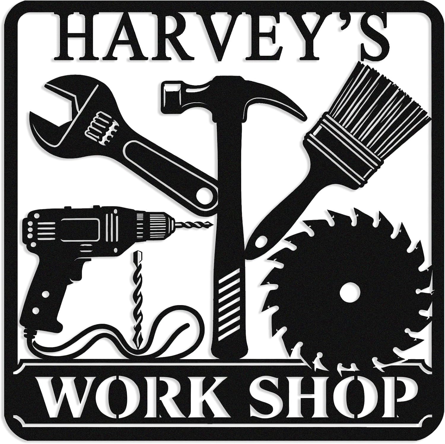 Custom Workshop Metal Sign, Personalized Workshop Plaque with Family Name, Industrial Wall Art for Garage & Man Cave, Carpenter & Mechanic Wall Decor, Personalized Monogram Farm Plaque, Gift for Tool Lovers & Craftsmen (Style D)