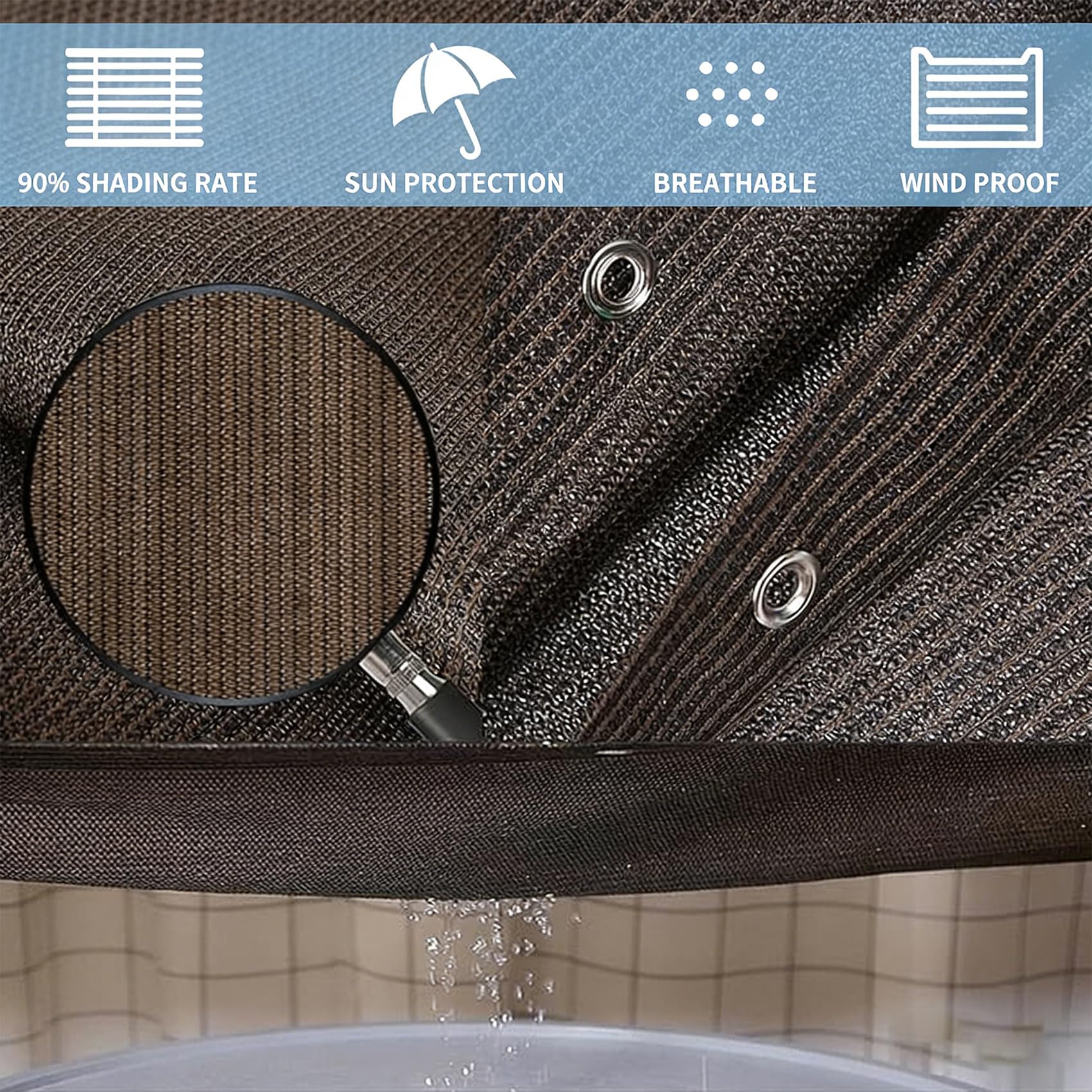 Rete Ombreggiante 0.6 x 1 m, HDPE 180G M²Protezione Della Privacy, Asciugatura Rapida e Antistrappo, Anti-Peeping, Balcone Schermi Protettivi con Fascette per Balcone, Marrone
