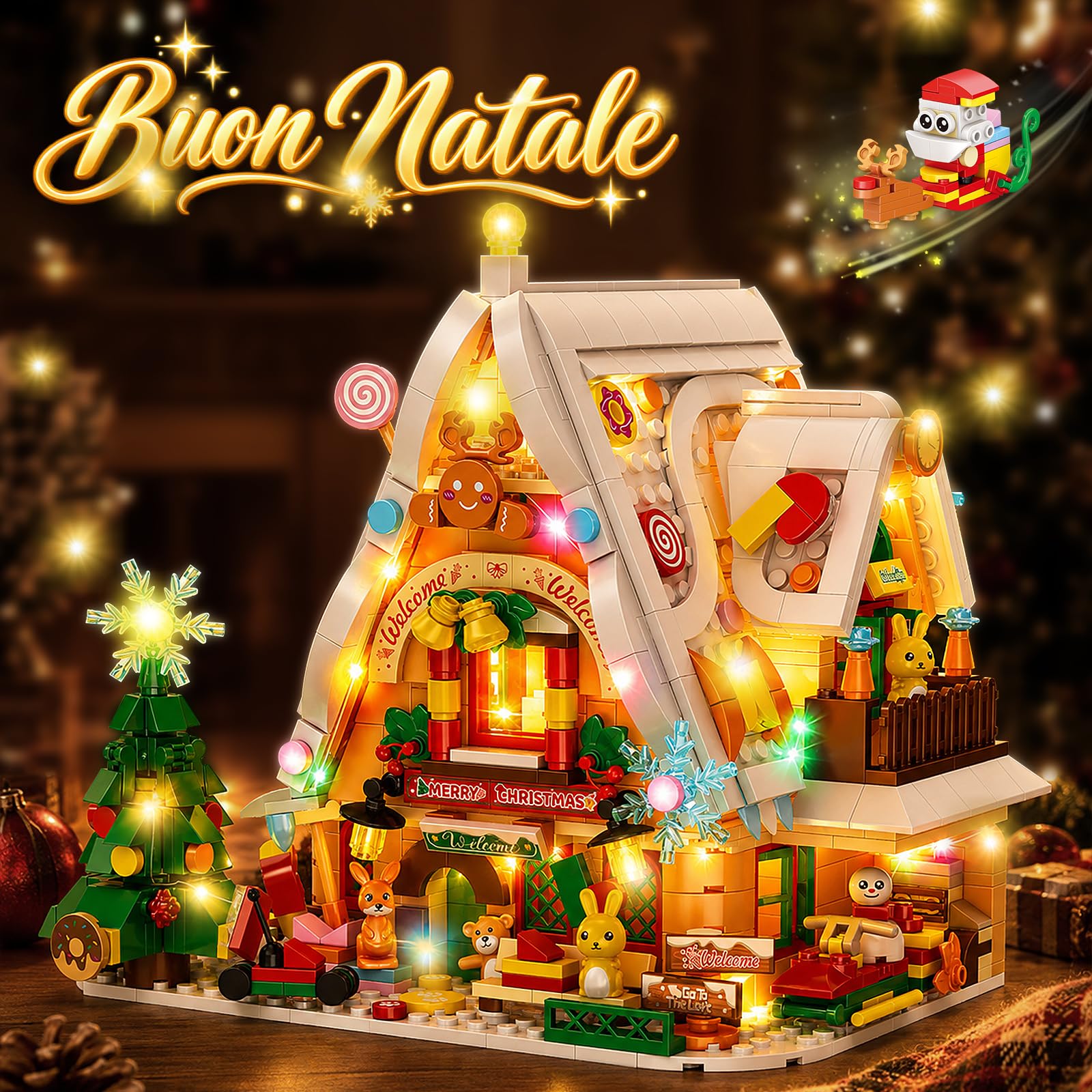 MOONTOY Calendario dell'Avvento 2026, Casa di Pan di Zenzero 3-in-1 con Luci LED, 24 Giorni di Sorprese Set di Costruzioni, Decorazione Natalizia Regalo di Natale Albero per Bambini Adulti dès 8 Ans