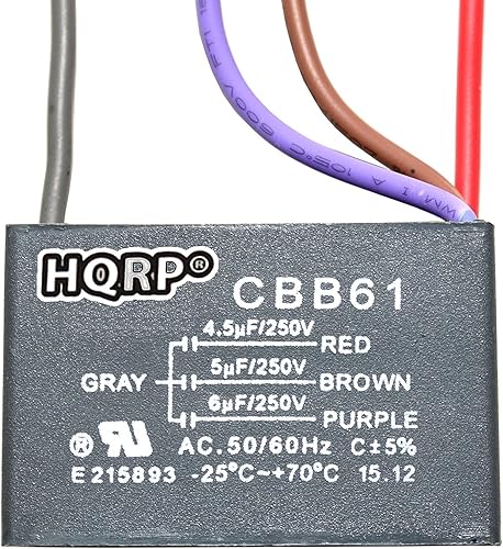 Miniatura 67 de HQRP Condensador de ventilador de techo CBB61 1uf+2uf de 3 cables con certificación UL