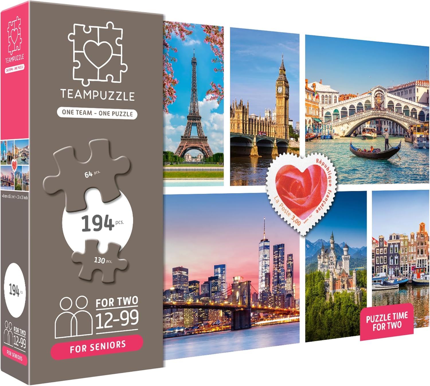 TEAMPUZZLE: Cities - 194pc Puzzle, 2 Difficulty Level Sections, Around The World Photos, Travel Destination Scenes, 19 x 13 Jigsaw, Seniors & Family