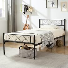 VECELO Metal Platform Bed Frame Mattress Foundation with Headboard & Footboard/Firm Support & Easy Set up Structure Twin Black