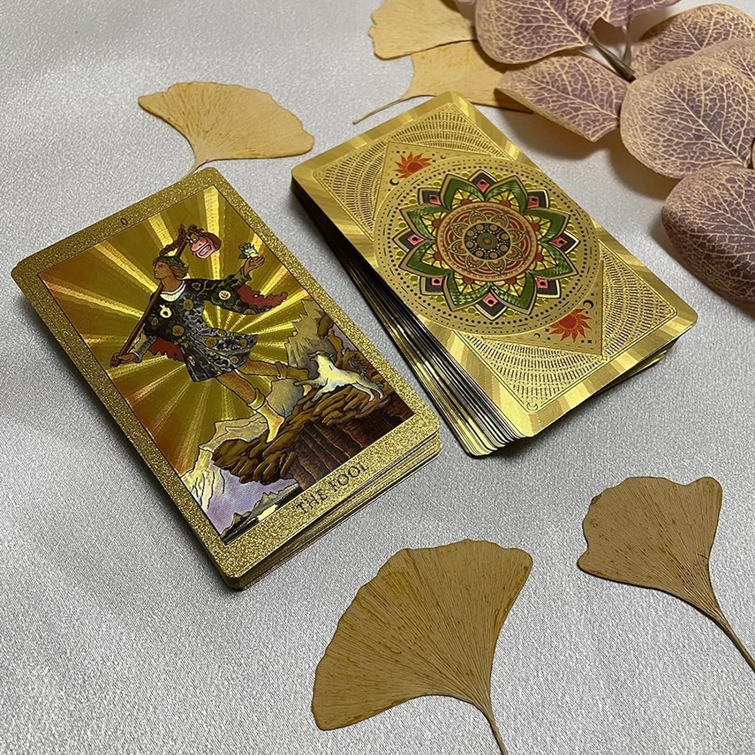 Tarotkarten-Deck mit Anleitung, 78 luxuriöse Goldfolien-Karten für Anfänger, Wahrsagungswerkzeug, wasserdicht und knitterfrei, mit exquisiter Box für Anfänger – 45Hao