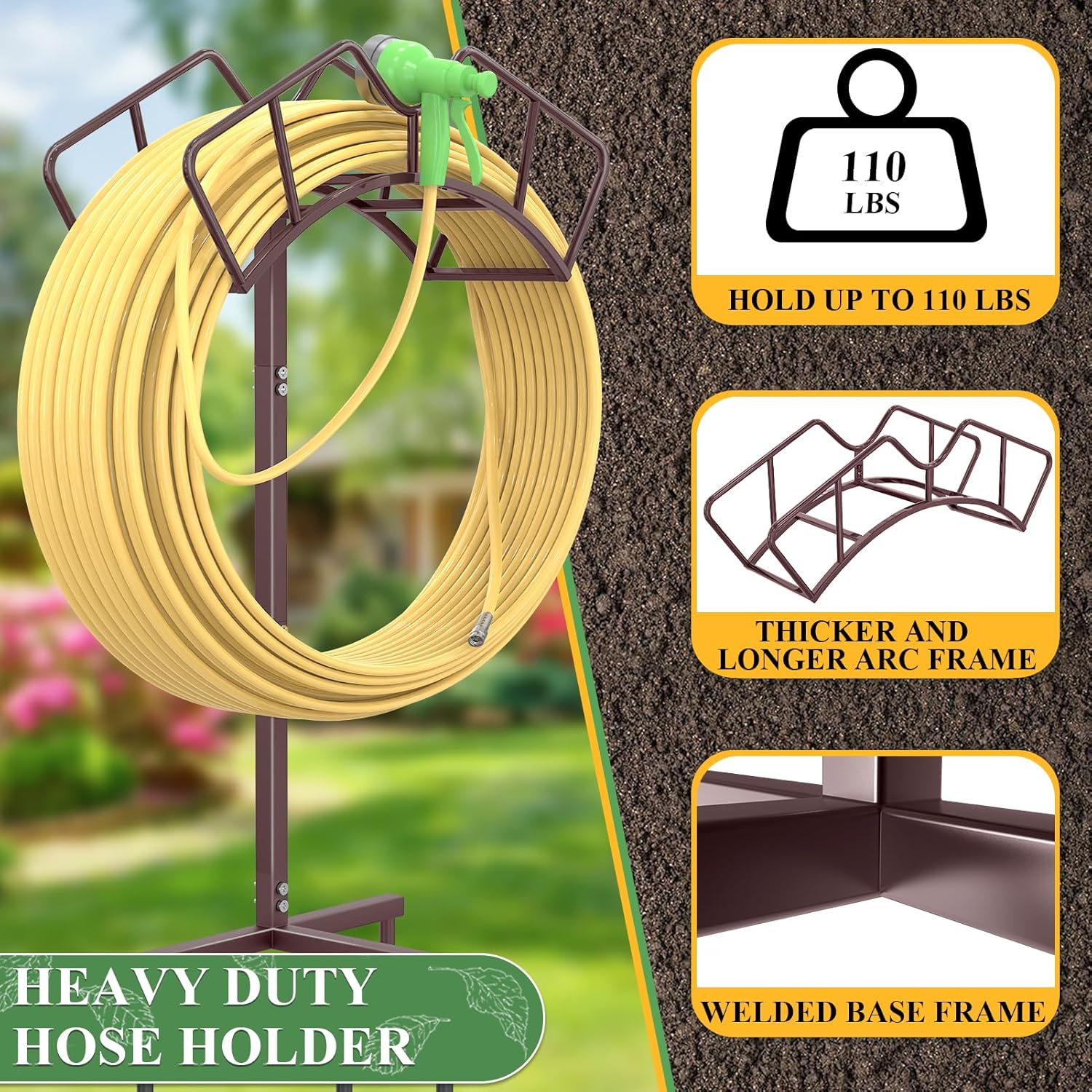 Qatsrin Super Stable Garden Hose Holder, Detachable Water Hose Holders, Hose Storage Stand Holds 150-Feet Hose, Free Standing Water Hose Holders for Outside Yard Lawn (Bronze)