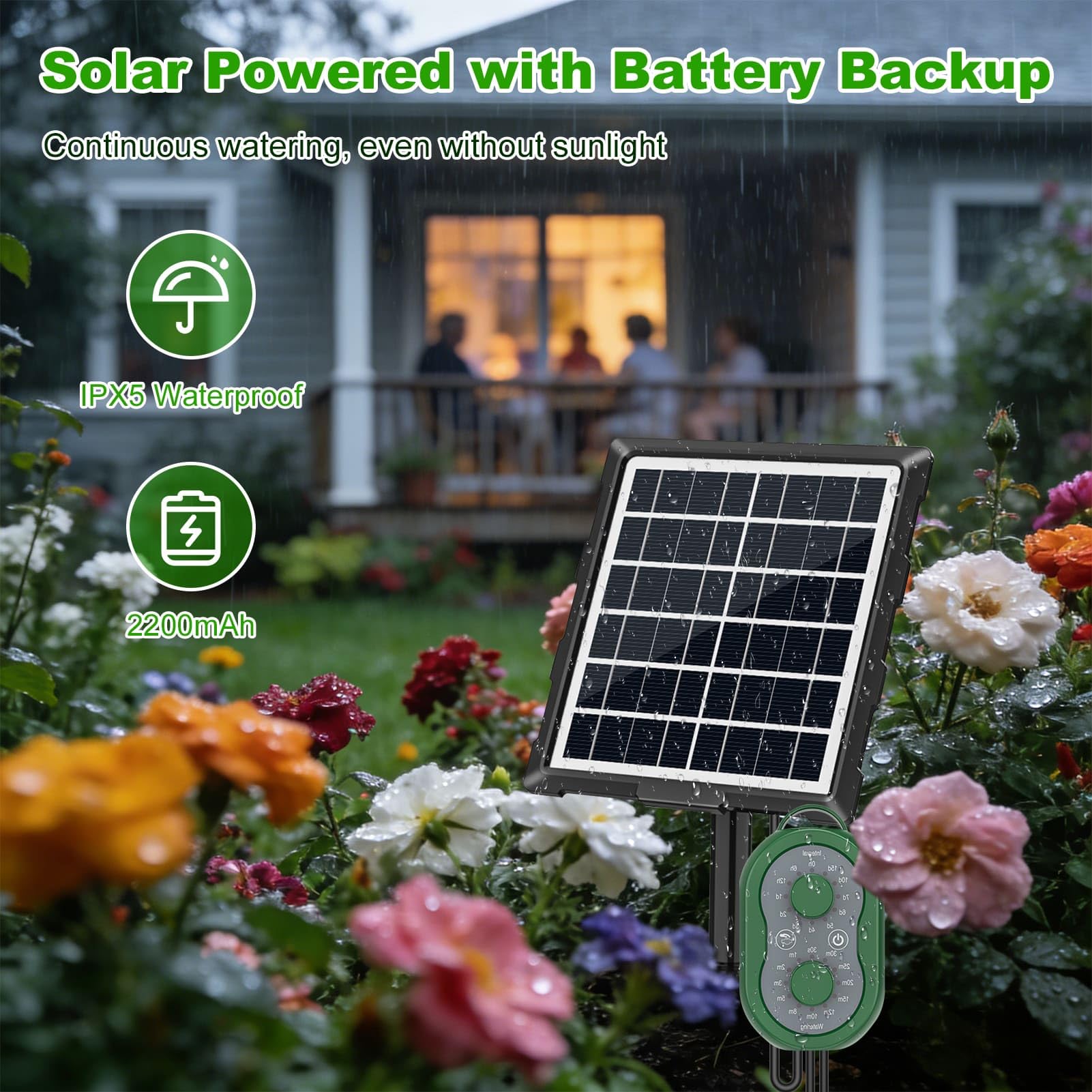 Automatisches Solar-Tropfbewässerungssystem, 15 m, solarbetriebenes automatisches Pflanzenbewässerungs-Set, unterstützt 15 Töpfe, Innen- und Außenbewässerungsset für Garten, Balkon und Terrasse