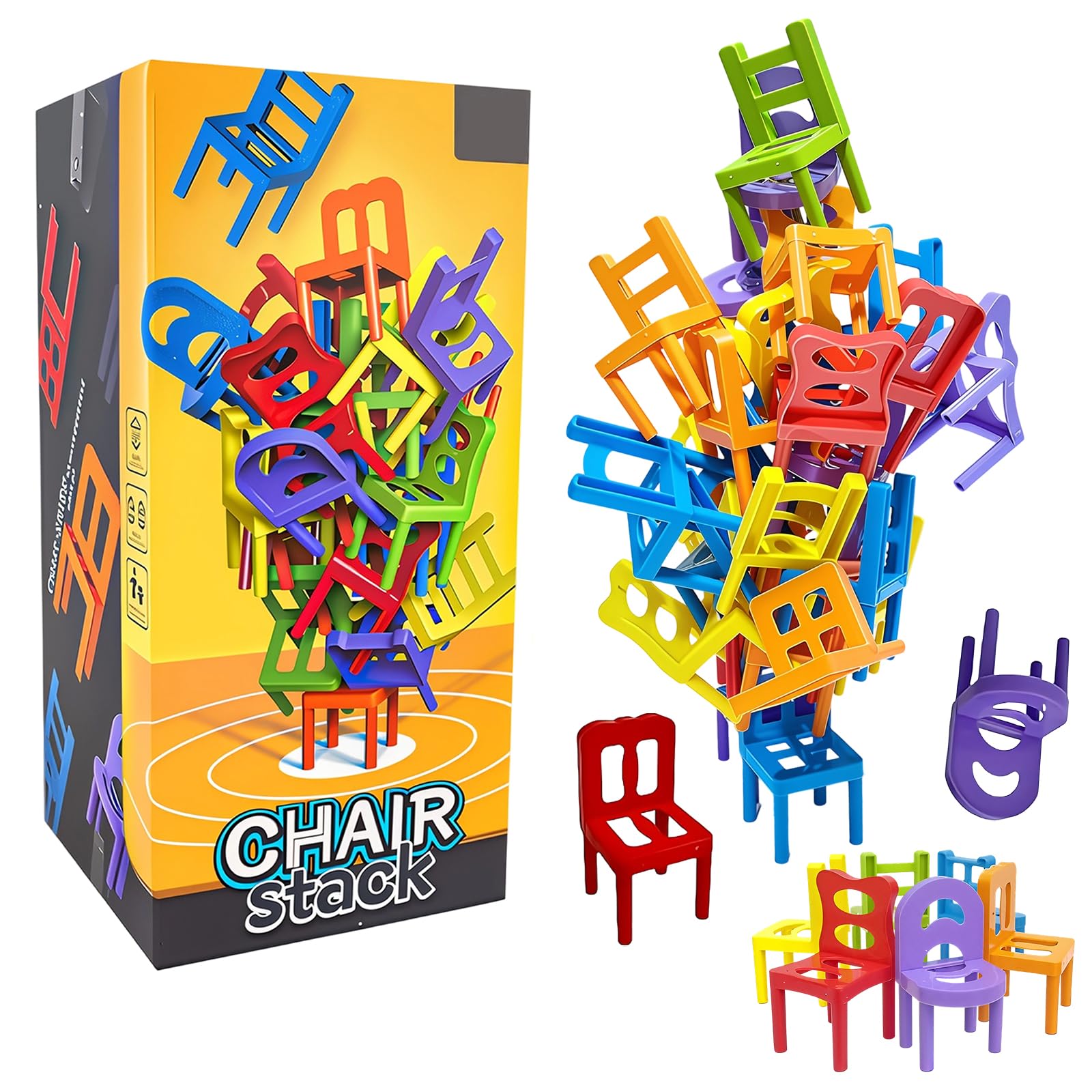 Mini Silla Apilable Juego de Equilibrio 42 Piezas – Divertido Desafío de Fiesta y Juguete Educativo Familiar para Niñas, Niños y Adultos