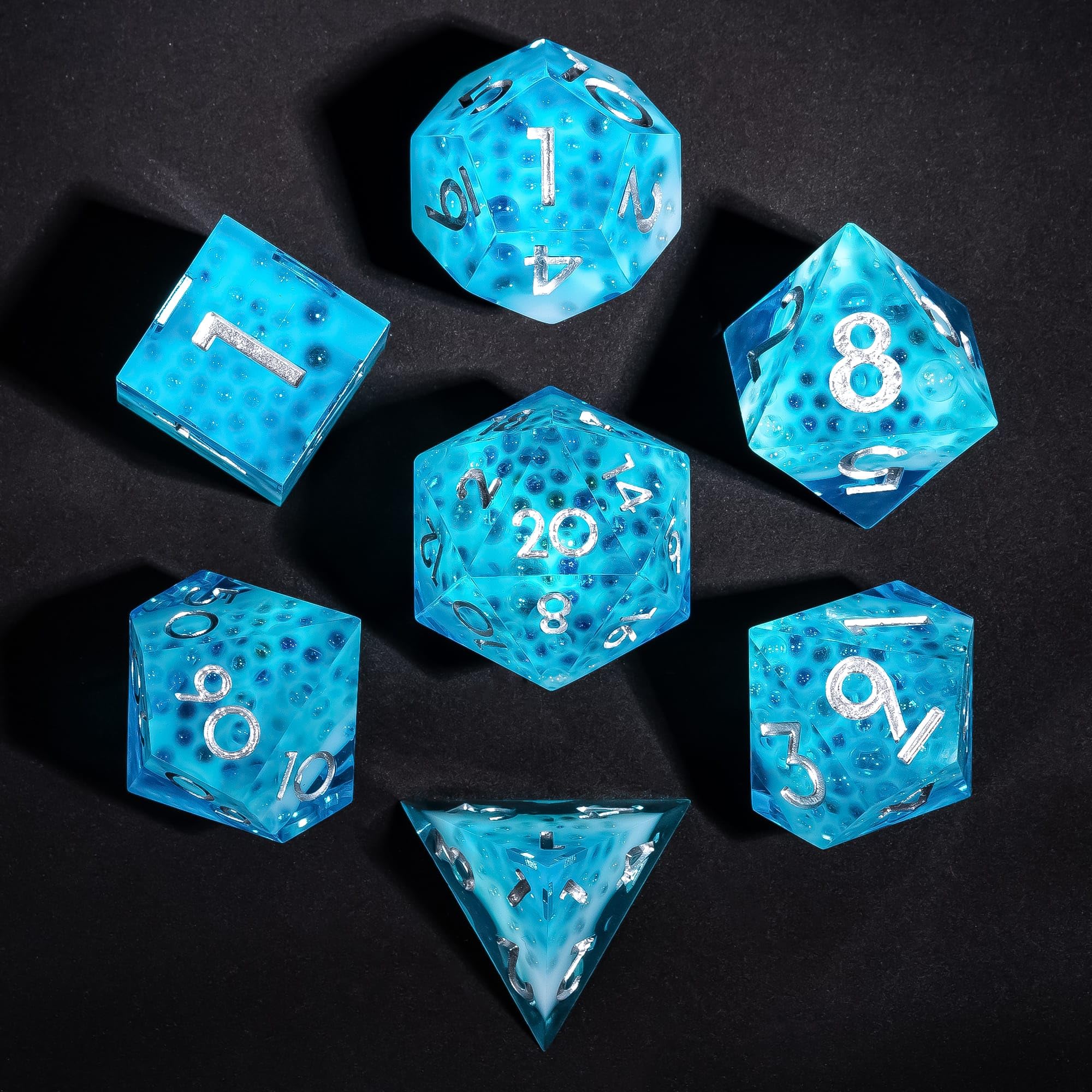 CRITALLIC 7PCS Cocktail Dice Set,Handmade Sharp Edge Dice Set D&D RPG Polyhedral Die,for Dungeons and Dragons TTRPG Games Roleplaying Games,with Gift Box.(Blue Green) — image 1