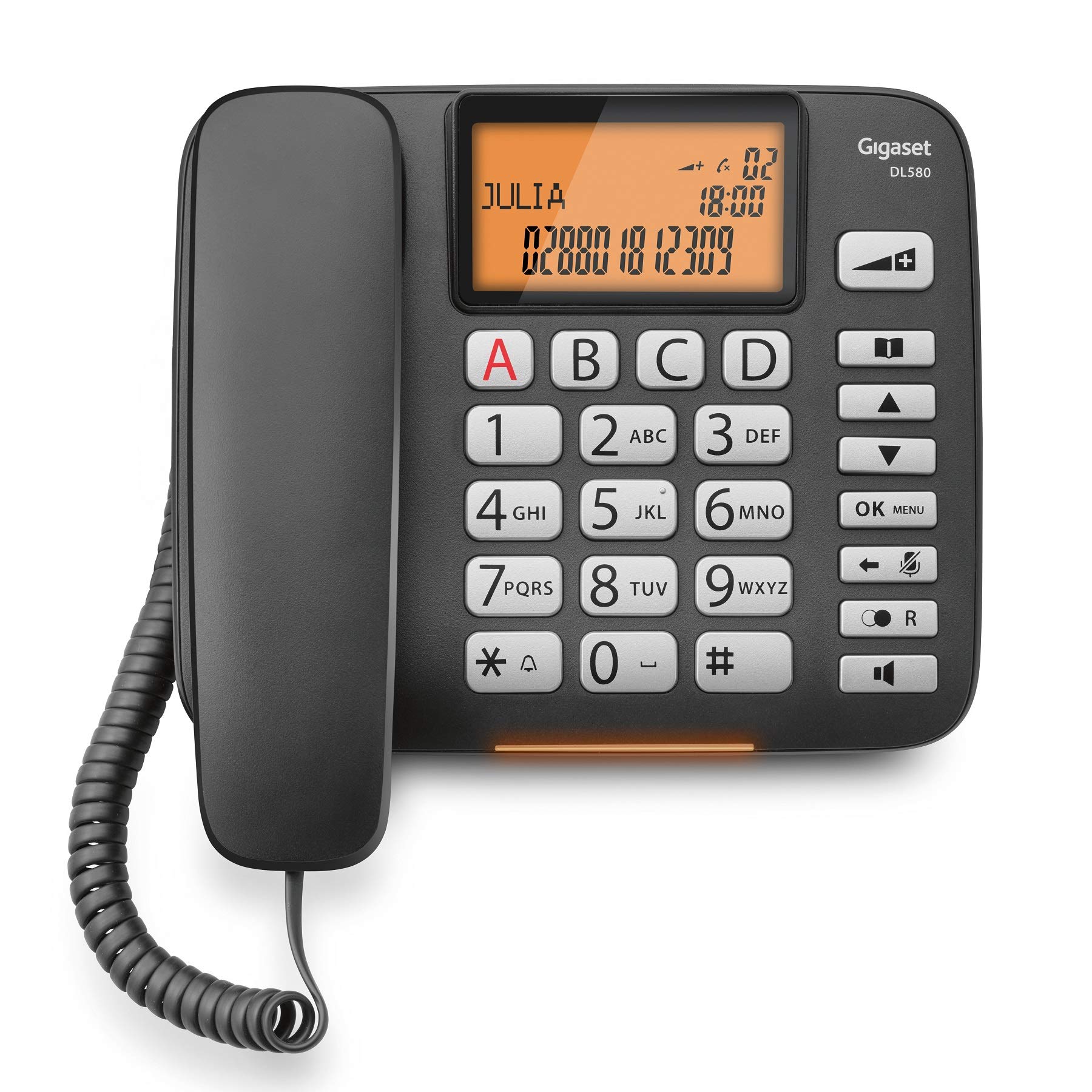 Gigaset DL580 - Teléfono (Teléfono analógico, Terminal con conexión por cable, Altavoz, 99 entradas, Identificador de llamadas, Negro) [Versión de Italia]
