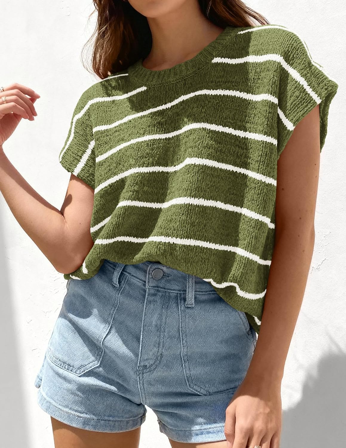 PRETTYGARDEN Womens Summer Short Sleeve Tops 2026 Trendy Crew Neck Striped Knit Sweater Business Casual Spring Clothes - Image 5