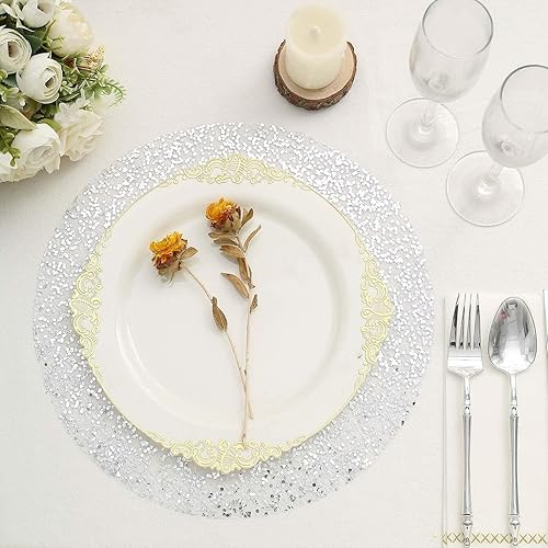 Efavormart - Juego de 10 manteles individuales de malla de lentejuelas luminosas de 13 pulgadas, manteles individuales redondos de lámina de