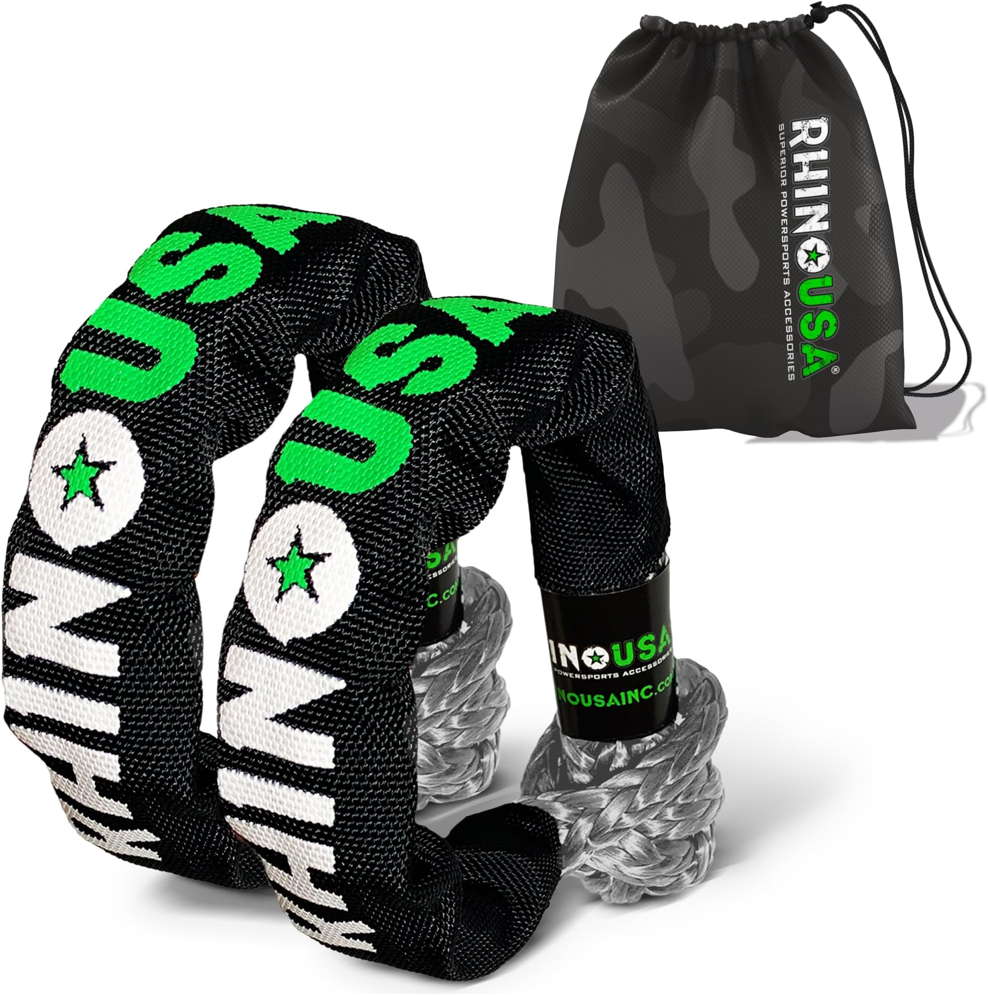 Rhino USA Synthetic Soft Shackle Rope (2-Pack) - 3/8 Inch x 22 Inch (31,400lb Min Break Strength) Offroad Soft Shackle Recovery Kit for Truck, UTV, ATV - Compatible with Jeep, Toyota, Ford & More!