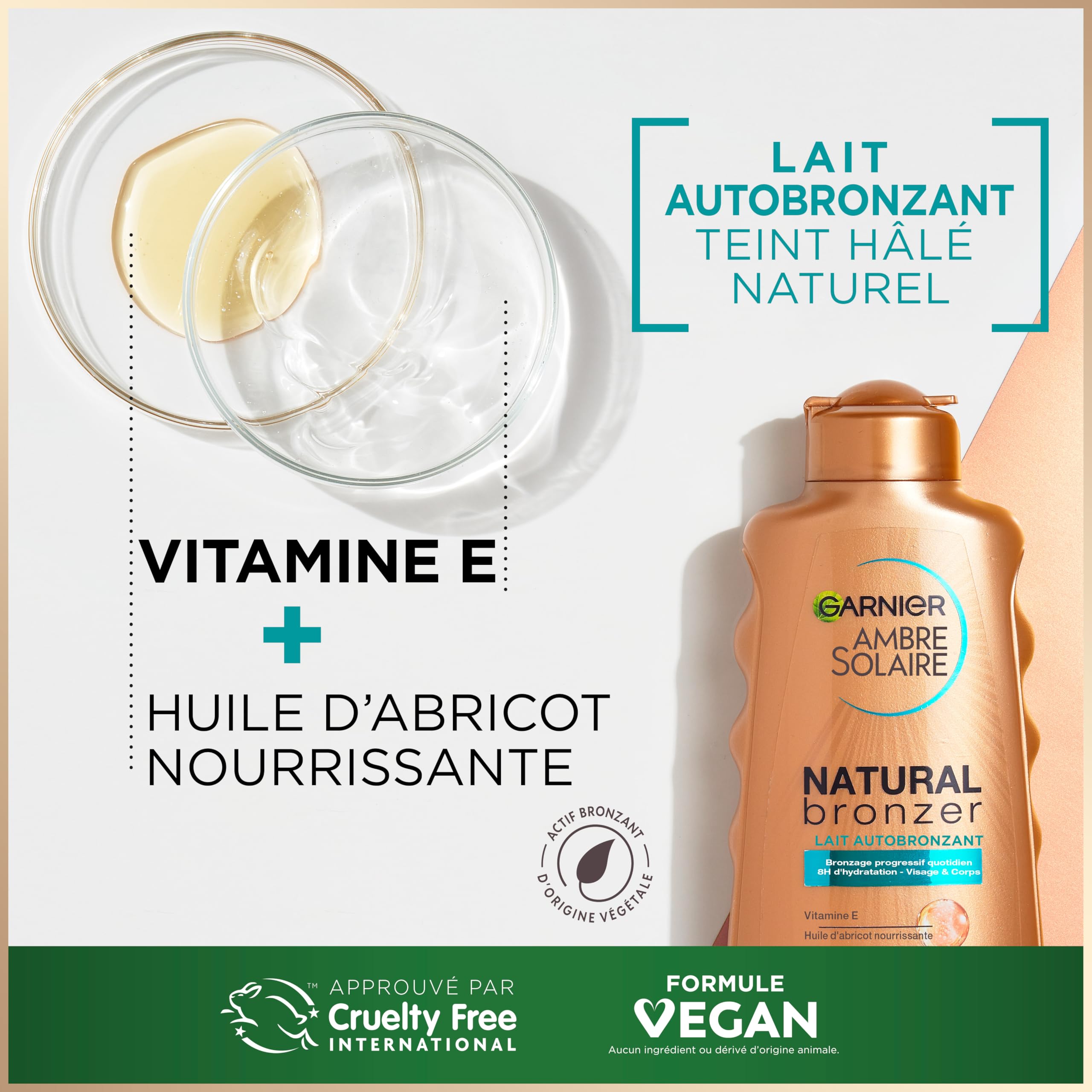 Garnier Ambre Solaire Natural Bronzer Lait Autobronzant Graduel et Hydratant 8h avec Huile d'abricot et Vitamine E - 3 Flacons de 175ml