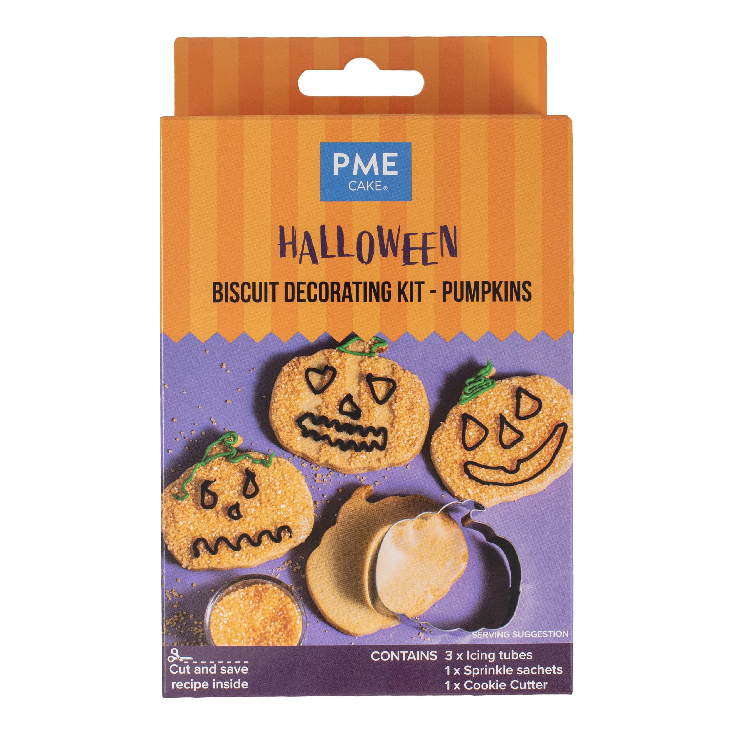 PME Halloween Biscuit Decorating Kit - Pumpkins (Pack of 5) | Pumpkin Cookie Cutter, Icing Tubes & Orange Sugar Sprinkles for Halloween Cookies