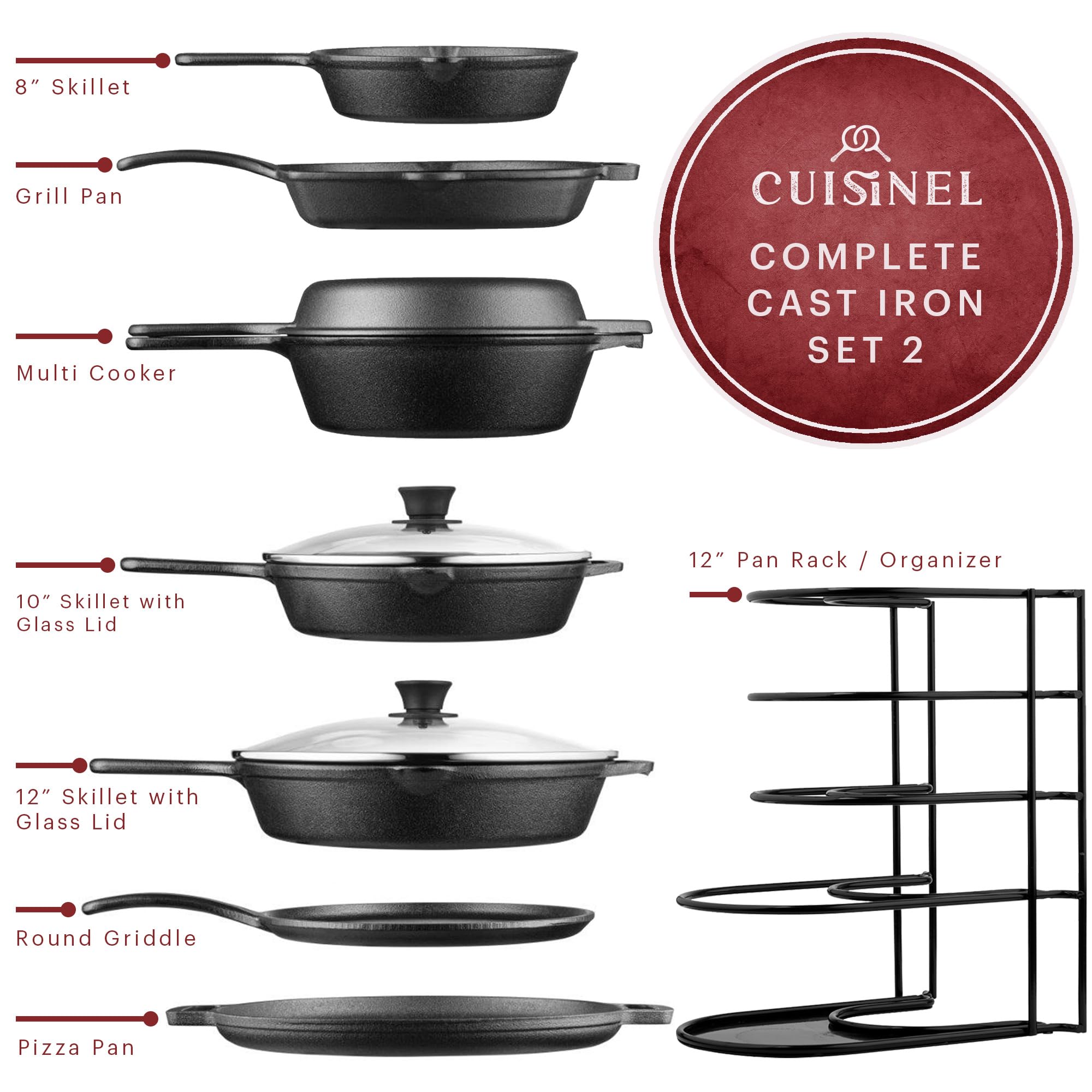3-in-1 Gusseisen-Grillpfanne Mit Deckel – Antihaftbeschichtet, 2.5 L, Als Dutch Oven, Grill & Pfanne Nutzbar