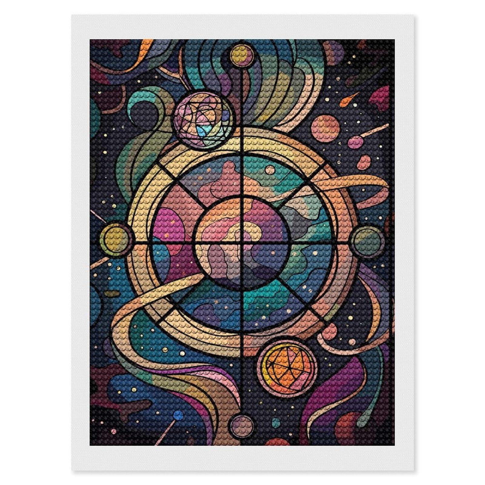 Junmoney Cosmic Stained Glass Art Diamond Painting Kit 12"x16", Easy Handmade Project, Easy to Enjoy, Aesthetic Room Decor, Christmas Gift
