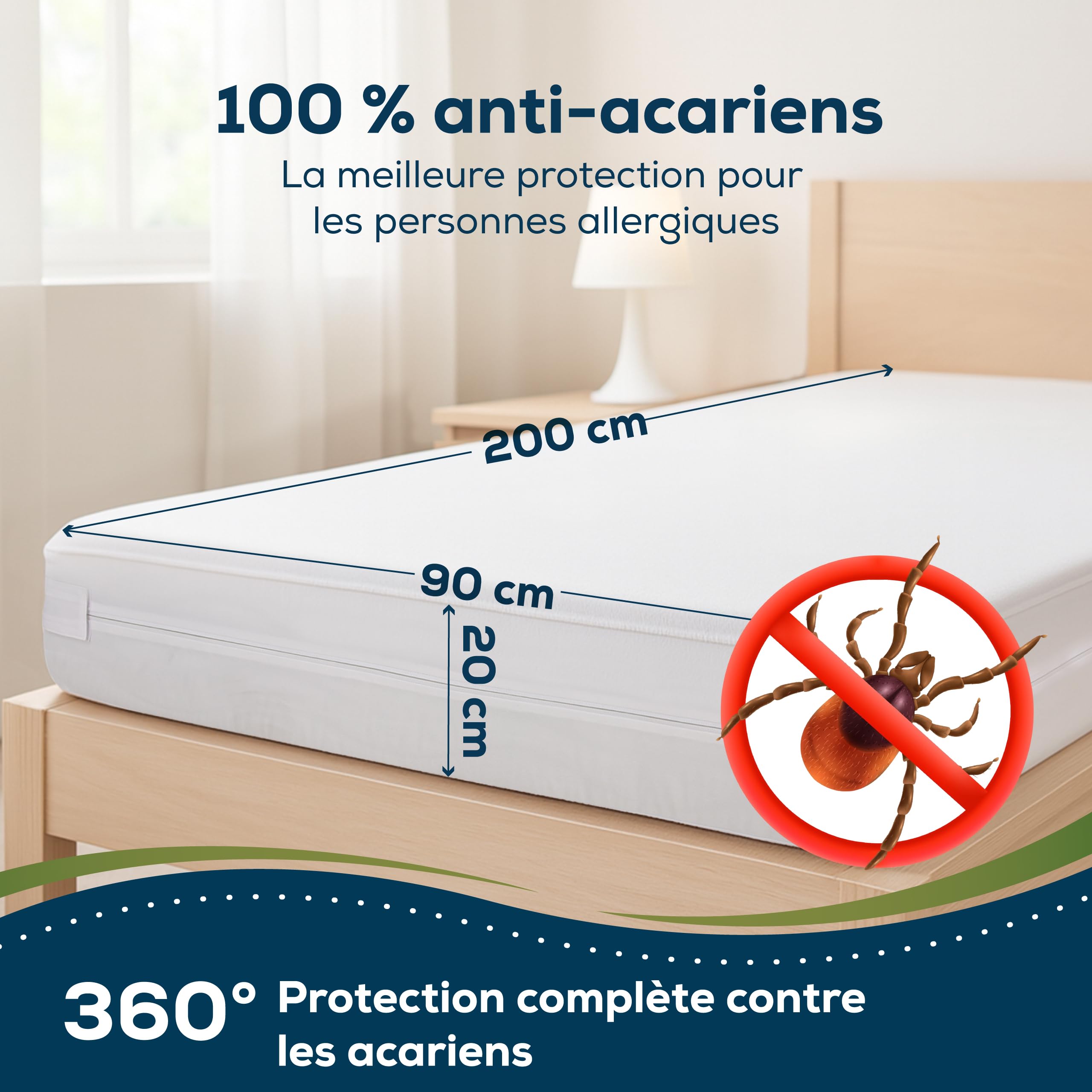 Sensalou Protège-Matelas Imperméable 90x200x20 cm, Housse Anti-Acariens | Encasement avec fermeture éclair pour allergiques, protection intégrale contre punaises de lit et sueur, certifié Oeko-Tex