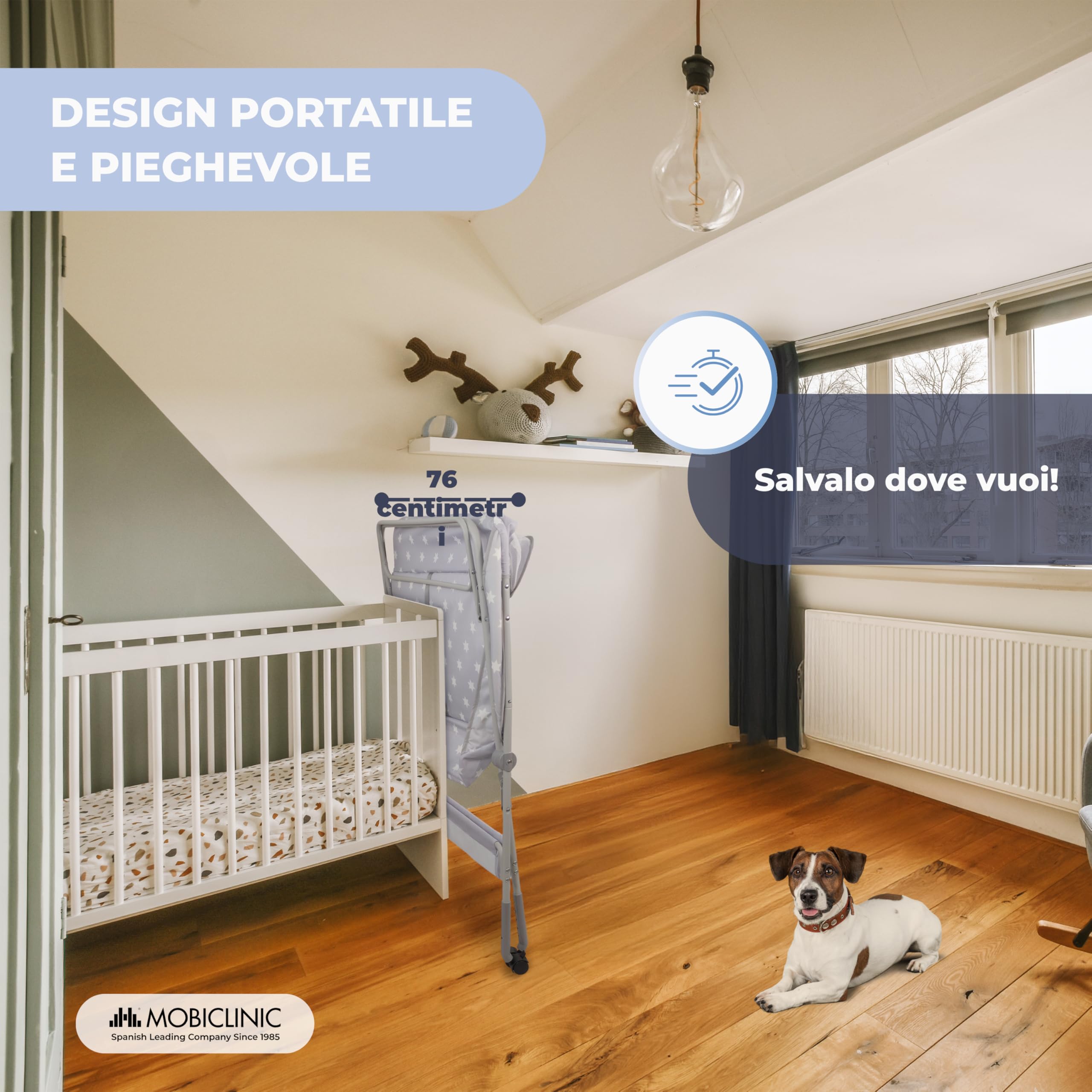 Mobiclinic Fasciatoio pieghevole per Neonati, Altezza Regolabile, Fino a 15 kg, 0-36 Mesi, Ruote a 360° Freno, Lavabile