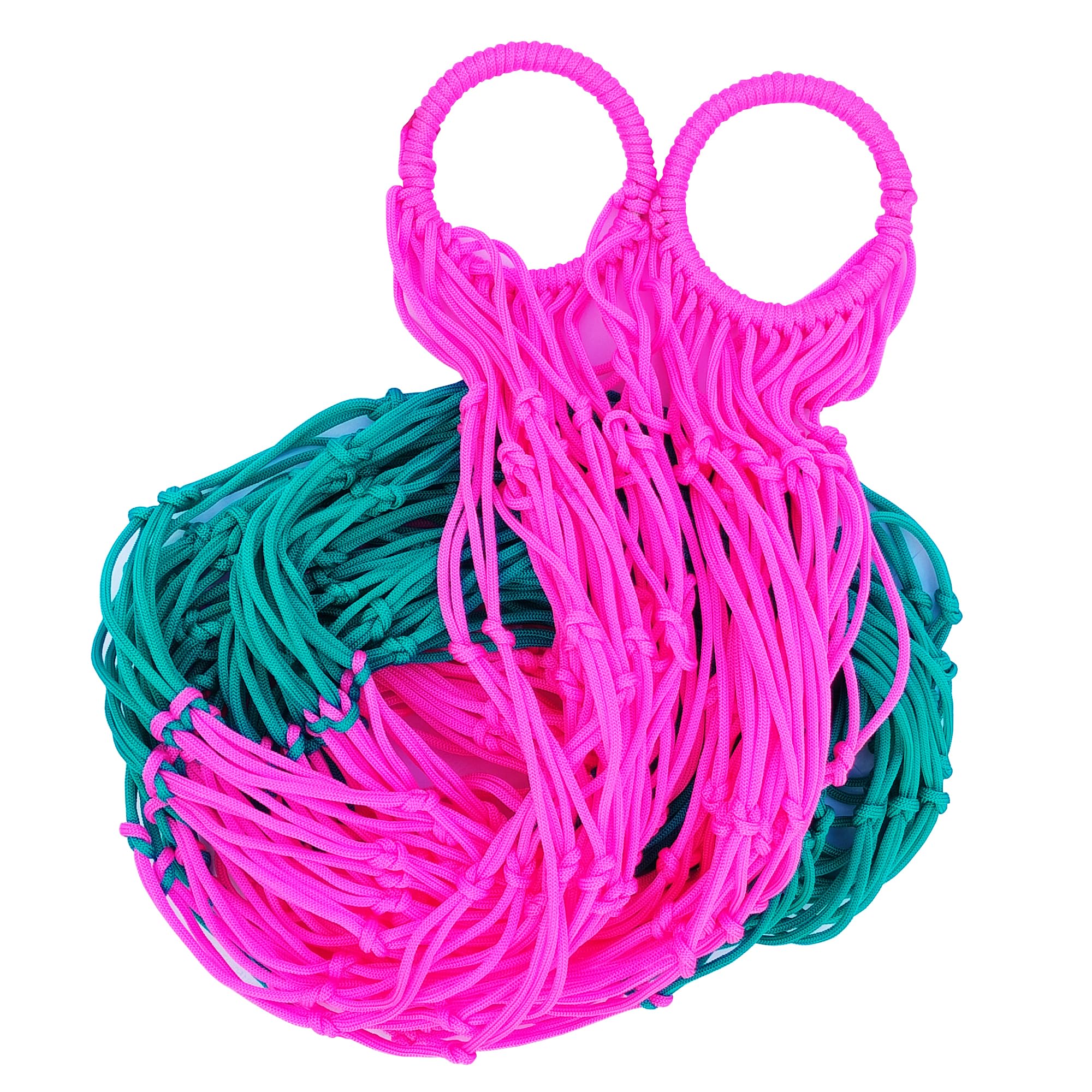 Handcrafted Nylon Rope Hammock Swing Hanging Net Mesh Sleeping Bed for Kids - Seagreen and Pink-image-25