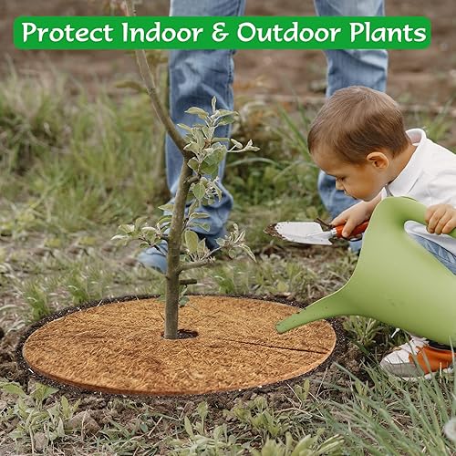 Miniatura 6 de ZeeDix 12 alfombrillas protectoras de fibra de coco, 11.8 pulgadas, cubierta de plantas, tapete de mantillo para malezas, anillo de mantillo de