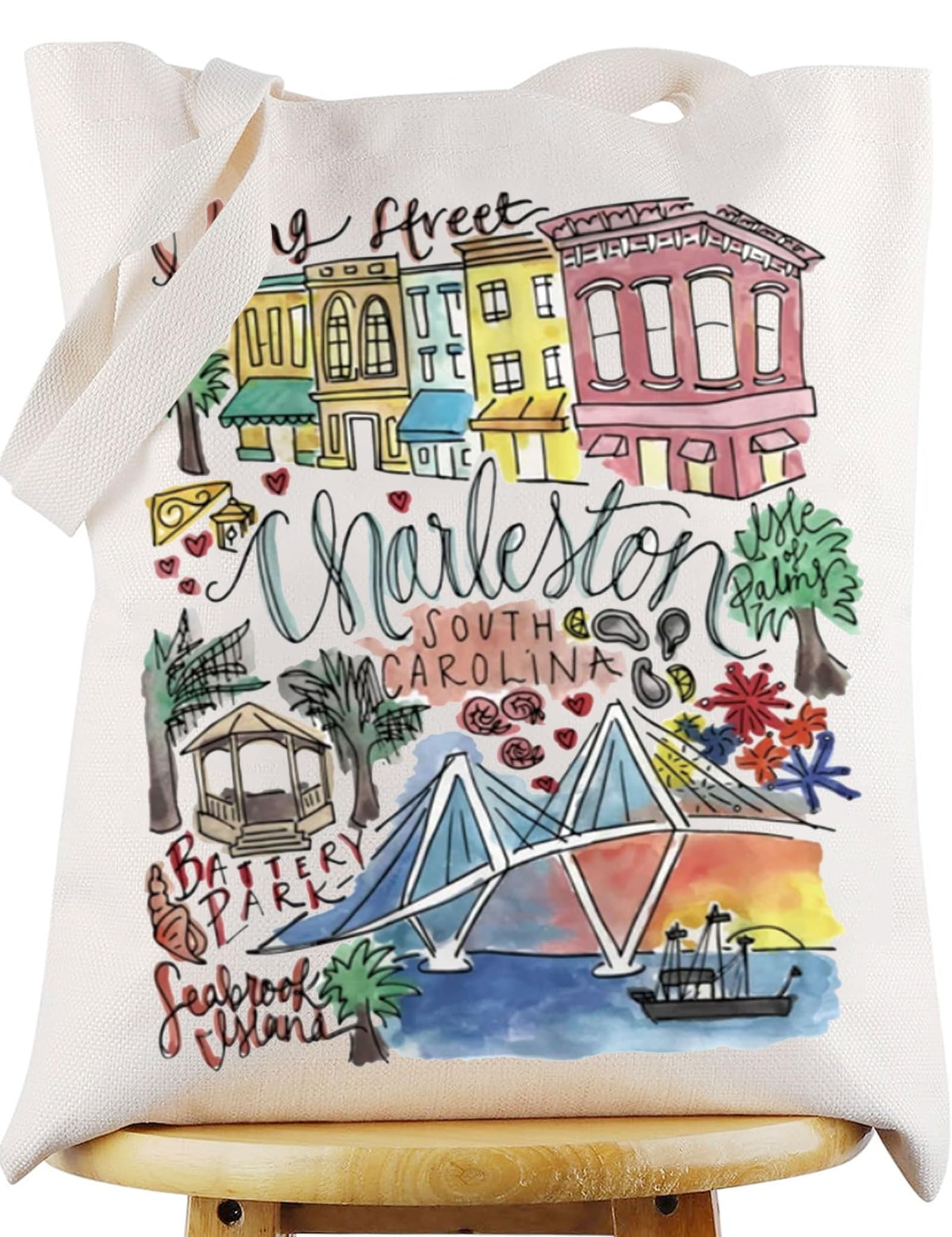 WZMPA Charleston South Carolina Travel Tote Bag Souvenir Gift Vacation Reusable Grocery Bag