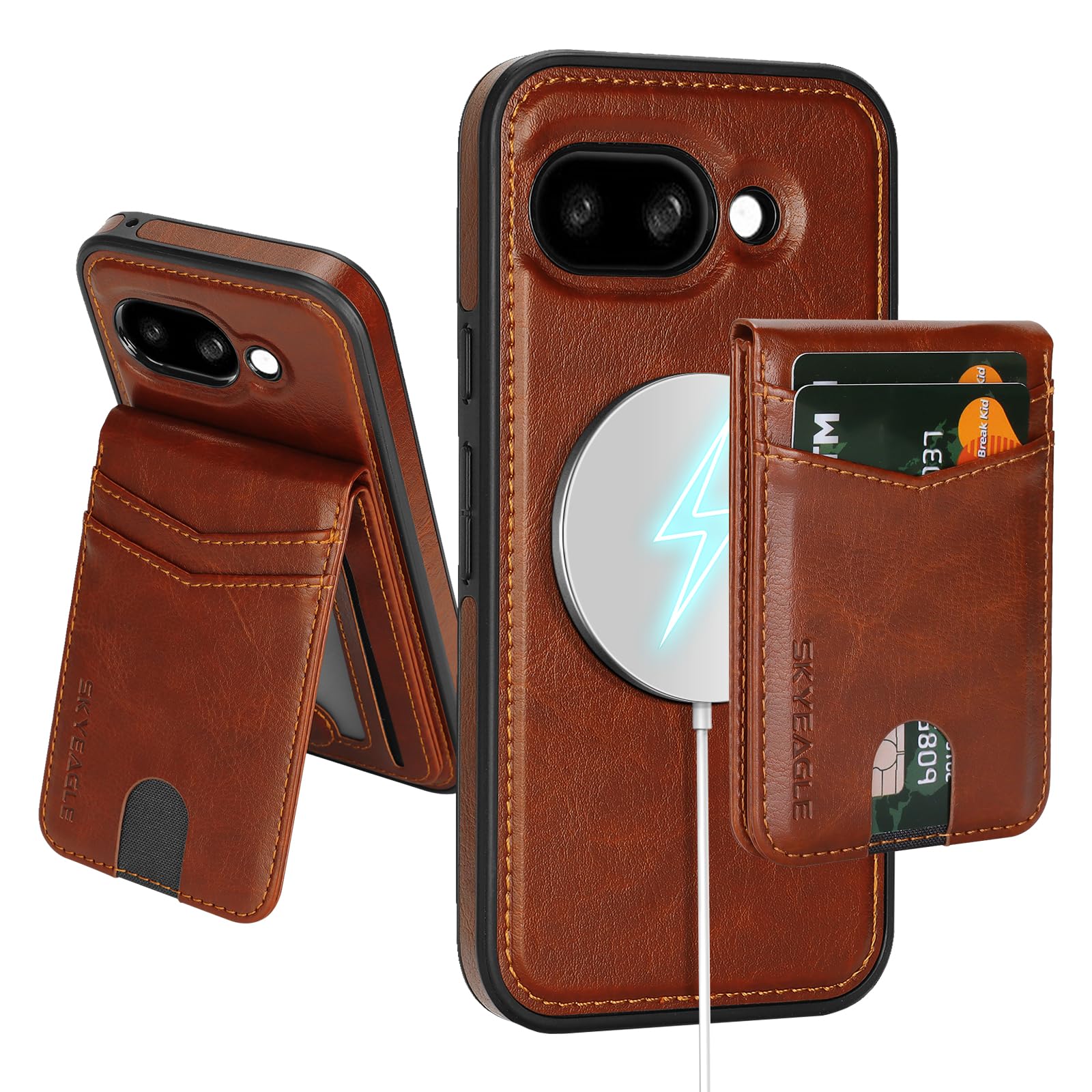 SkyEagle Compatible with Magsafe 2 in 1 Detachable Google Pixel 9a Wallet Case with Card Holder,Women Men Magnetic PU Leather Phone Case RFID Blocking