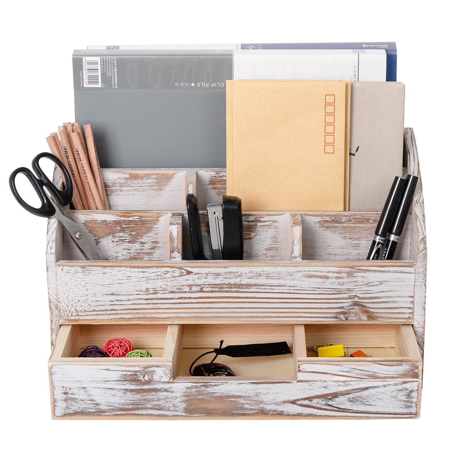 Liry Products Whitewashed Wooden Serving Tray Utensil Drawer Organizer Multi Compartments Rectangular Storage Box Flatware Cutlery Silverware Snacks Accessories Torched Wood Nesting Sorter Home Office