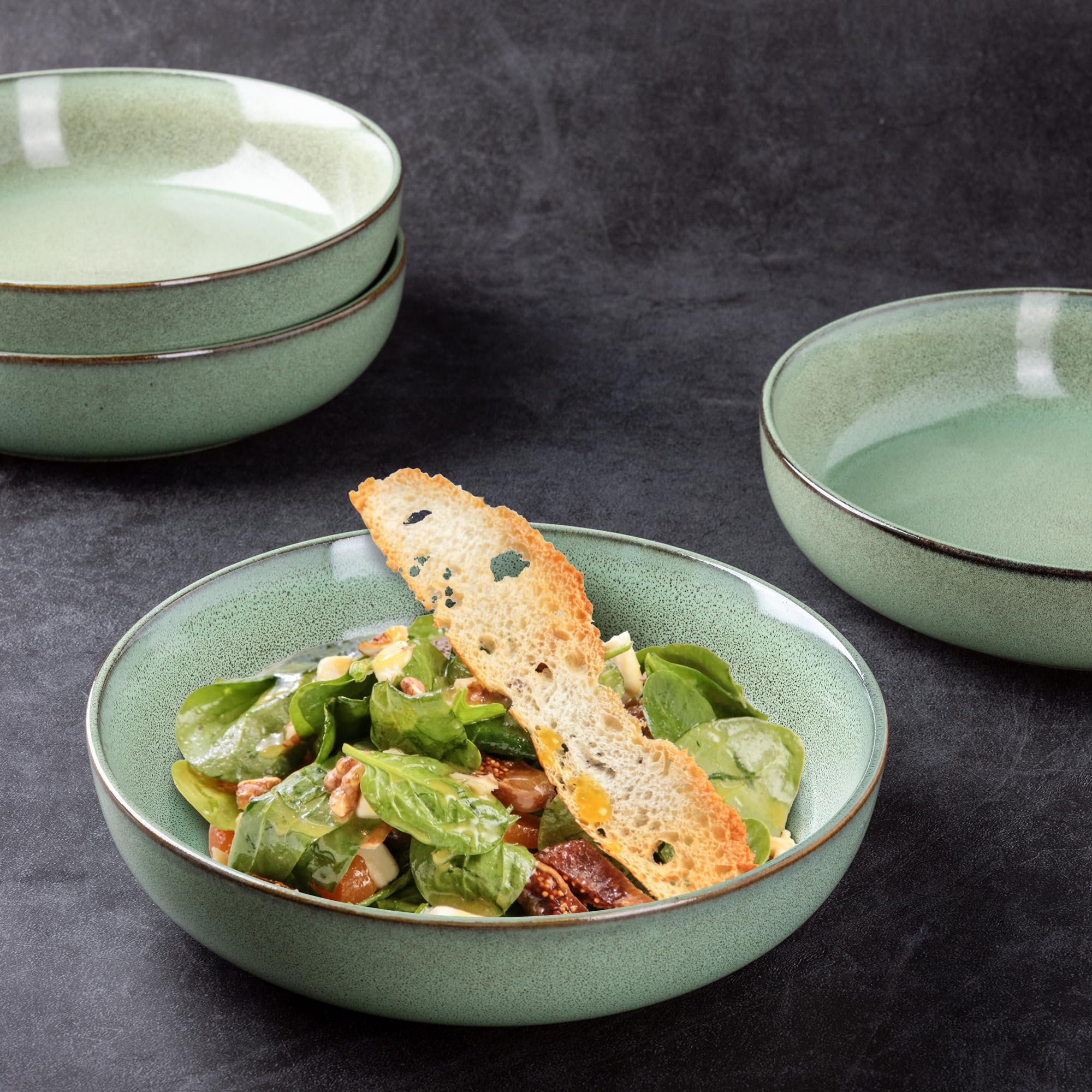GBHOME Ceramic Dinnerware Set For 8 — Stoneware Plates & Bowls, Chip Resistant, Dishwasher/Microwave/Oven Safe, Reactive Glaze Green