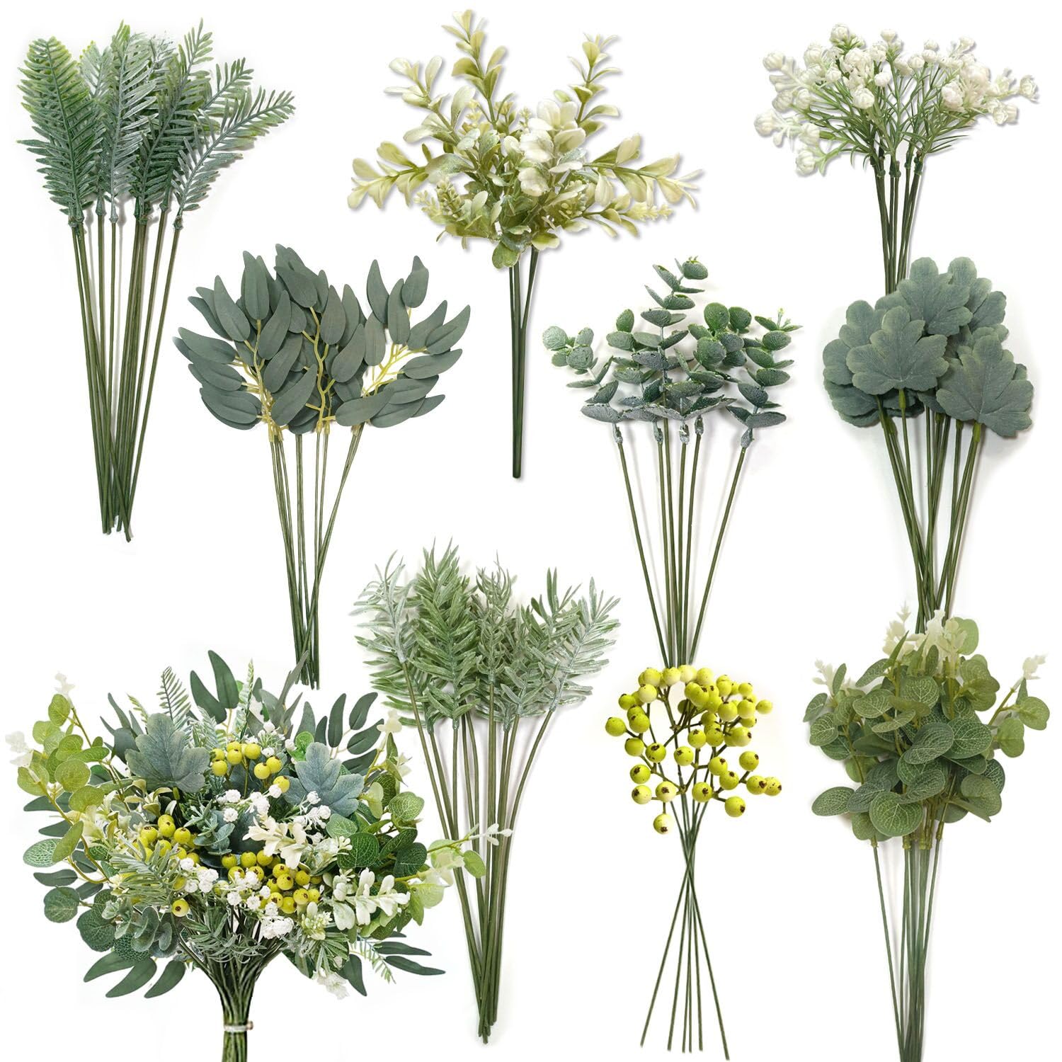 3 Pezzi di Steli di Verde Rami Artificiali per Vaso Steli Finti Rami Verdi Rami di Verde Finto per Riempitivo di Vasi Decorazione per Scaffali di Casa