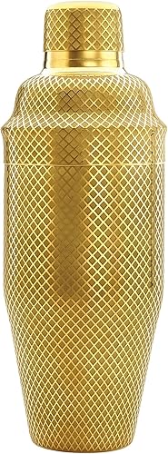 Barfly Juego de coctelera japonesa de 3 piezas con diseño de celosía de diamantes (24 onzas23.7 fl oz), chapado en oro