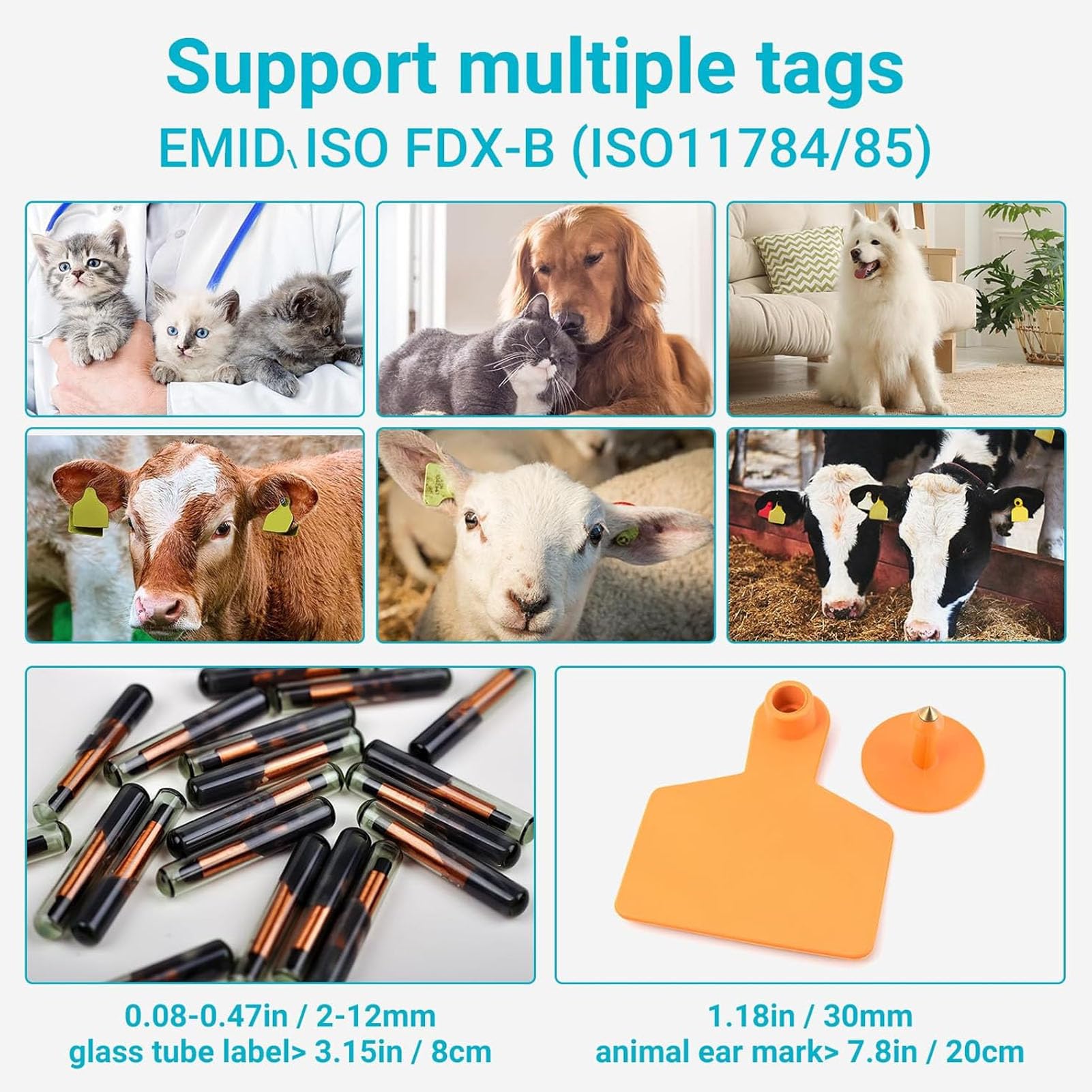 Scanner de Lecteur de Puces pour Animaux de Compagnie, Scanner D'identification de Puce RFID pour Animaux de Compagnie avec Stockage de Données de 128 Enregistrements, Scanner