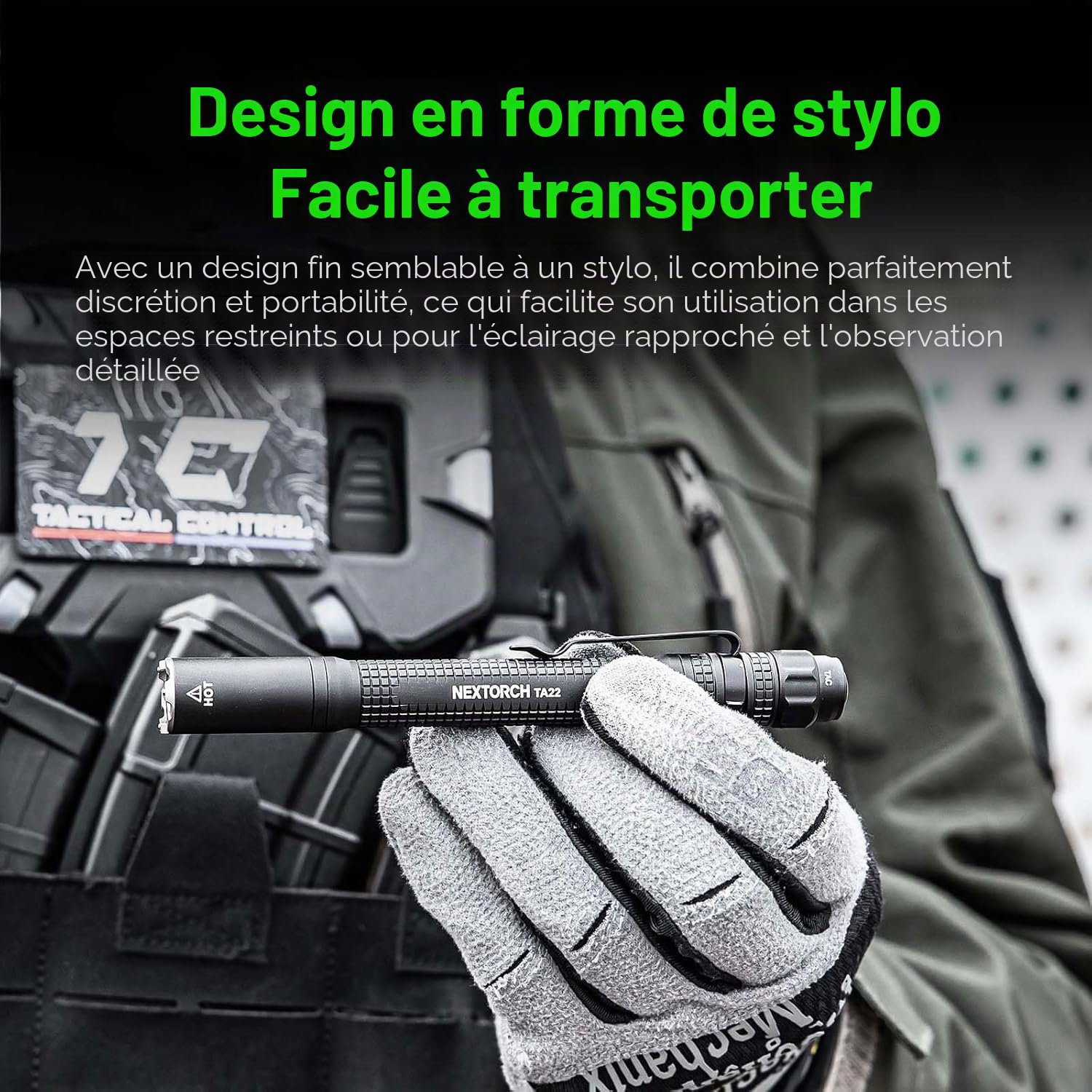NEXTORCH TA22 Lampe stylo tactique 850 lumens, lampe de poche LED EDC rechargeable au format stylo, étanche et résistante aux chocs avec sélecteur multimode, idéale pour les poursuites de la loi, les
