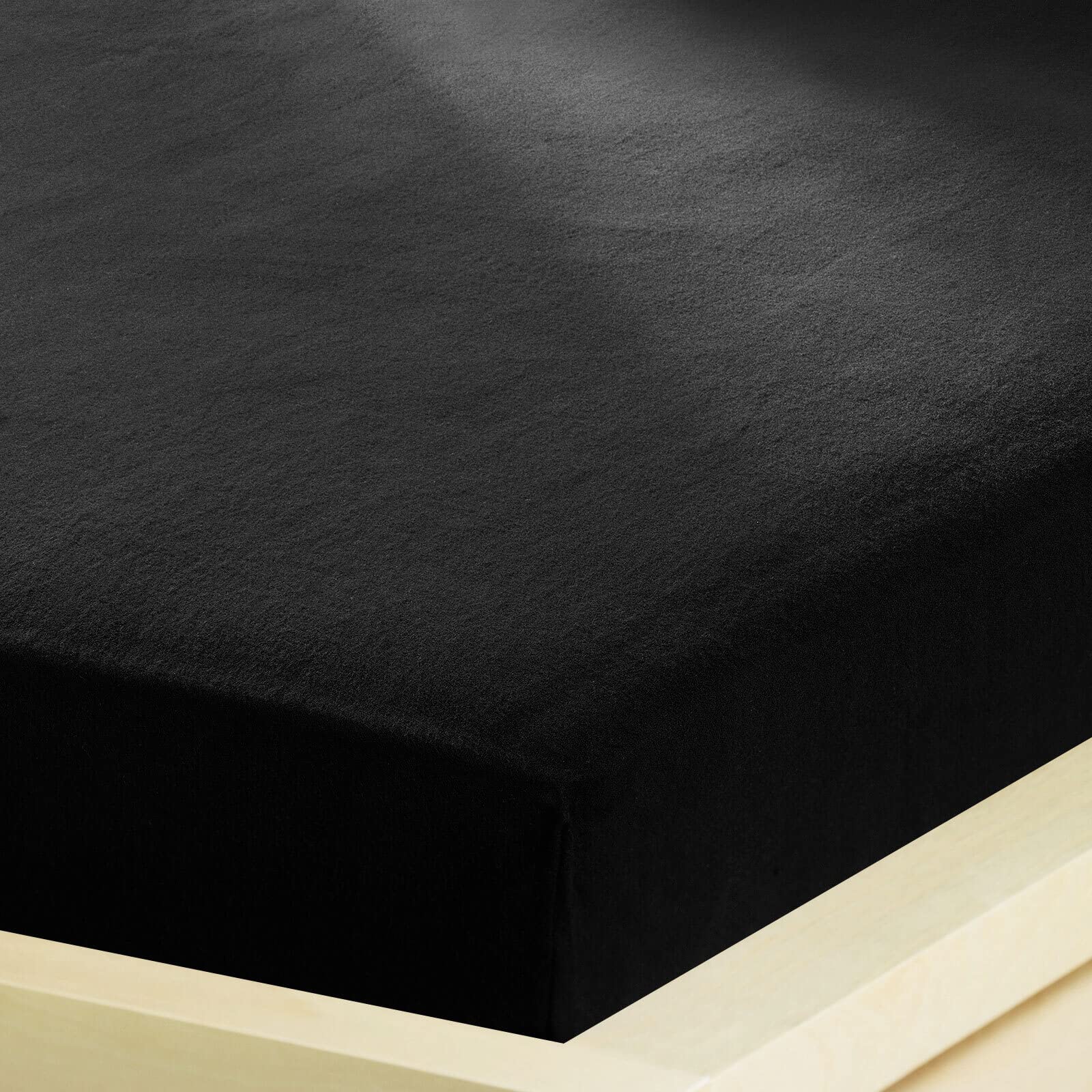 G BETTWARENSHOP – Inkontinenz Spannbettlaken mit Nässeschutz – wasserdicht aus weichem Feinbiber – 2in1 Spannbetttuch & Matratzenschutz 180x200-200x200 cm schwarz