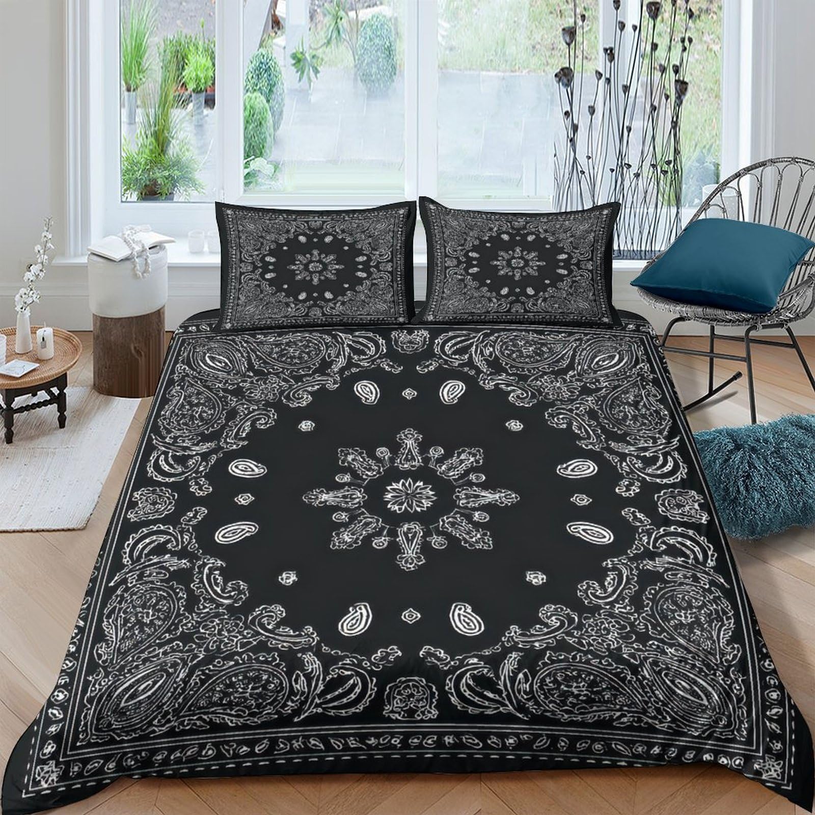 GPLZQXKJNH 3D Printed Mandala Floral Duvet Cover Set Microfiber Soft Breathable Paisley Quilt Cover with 2 Pillowcases for Bedroom Decor Single（135x200cm）