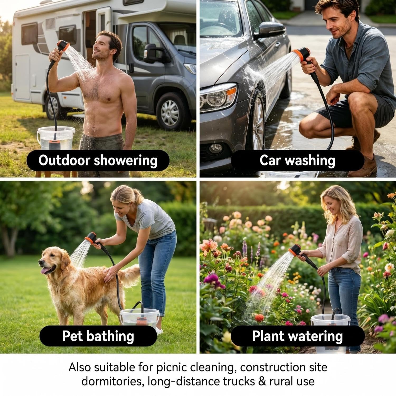 Douche de camping portable, 8000 mAh rechargeable avec affichage de la batterie LED, pompe de douche électrique étanche IPX8, autonomie de 150 minutes, haute pression pour camping, vie en van