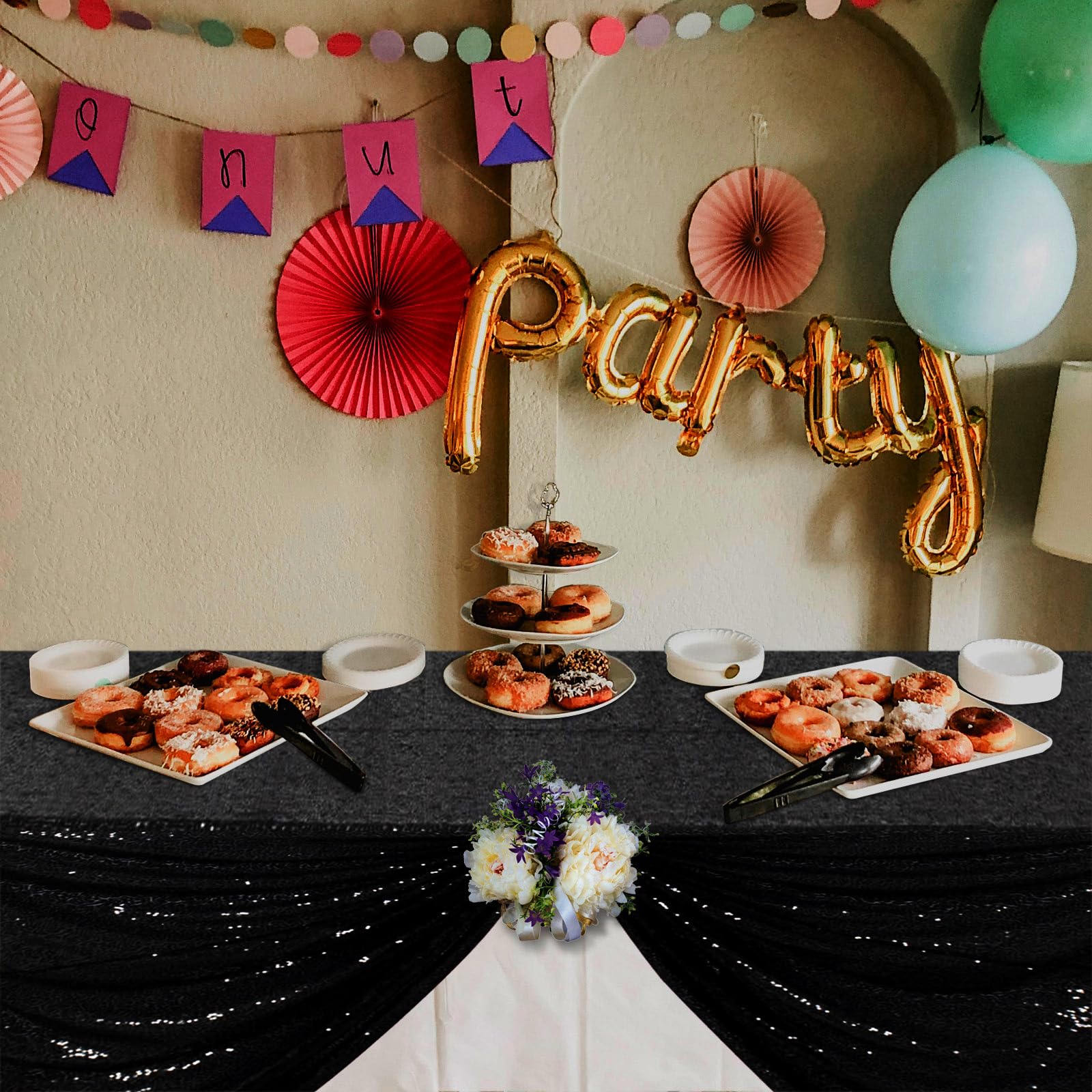 Partisout 48" Round Hot Pink Sequin Tablecloth - Sparkly Glitter Party Table Cover For Weddings & Events 9 thumbnail image