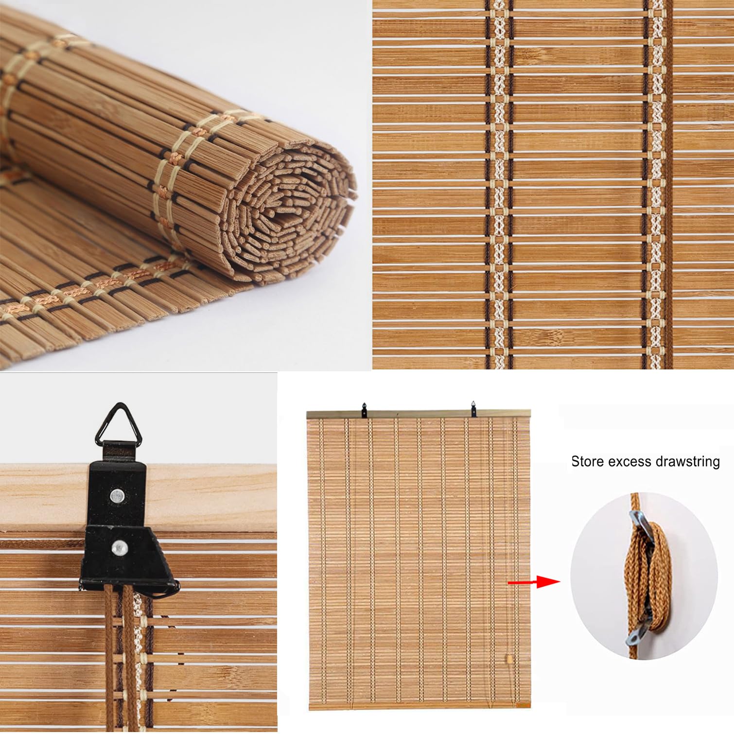 Store en Bambou Naturel,Store Occultant en Bambou Exterieur,Rideau en Bambou,Store à Rouleau en Bois,Store Enrouleur à Traction latérale pour Fenêtres et Portes,Largeur x Hauteur (140cm x 120cm)