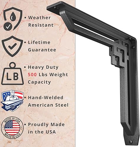 Miniatura 2 de STARBY Soportes de estante resistentes (paquete de 2) - Ménsulas de metal de diseño para repisas, encimeras y estantes decorativos - Capacidad # 500